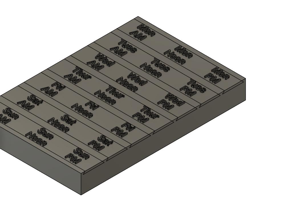 Slide Lid Pill Organizer, 2.5mm Lid - 7 days - AM, Noon, PM