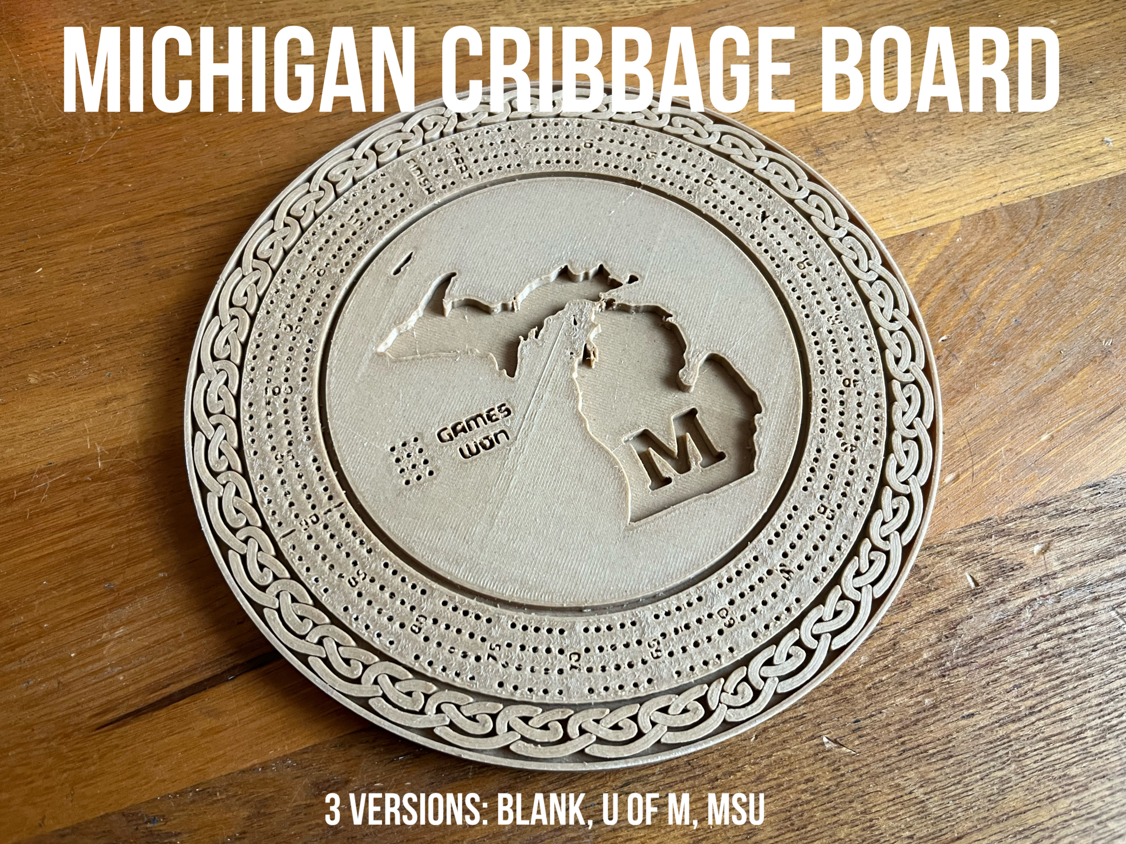 Michigan Cribbage Board (Blank, UofM, and MSU versions)