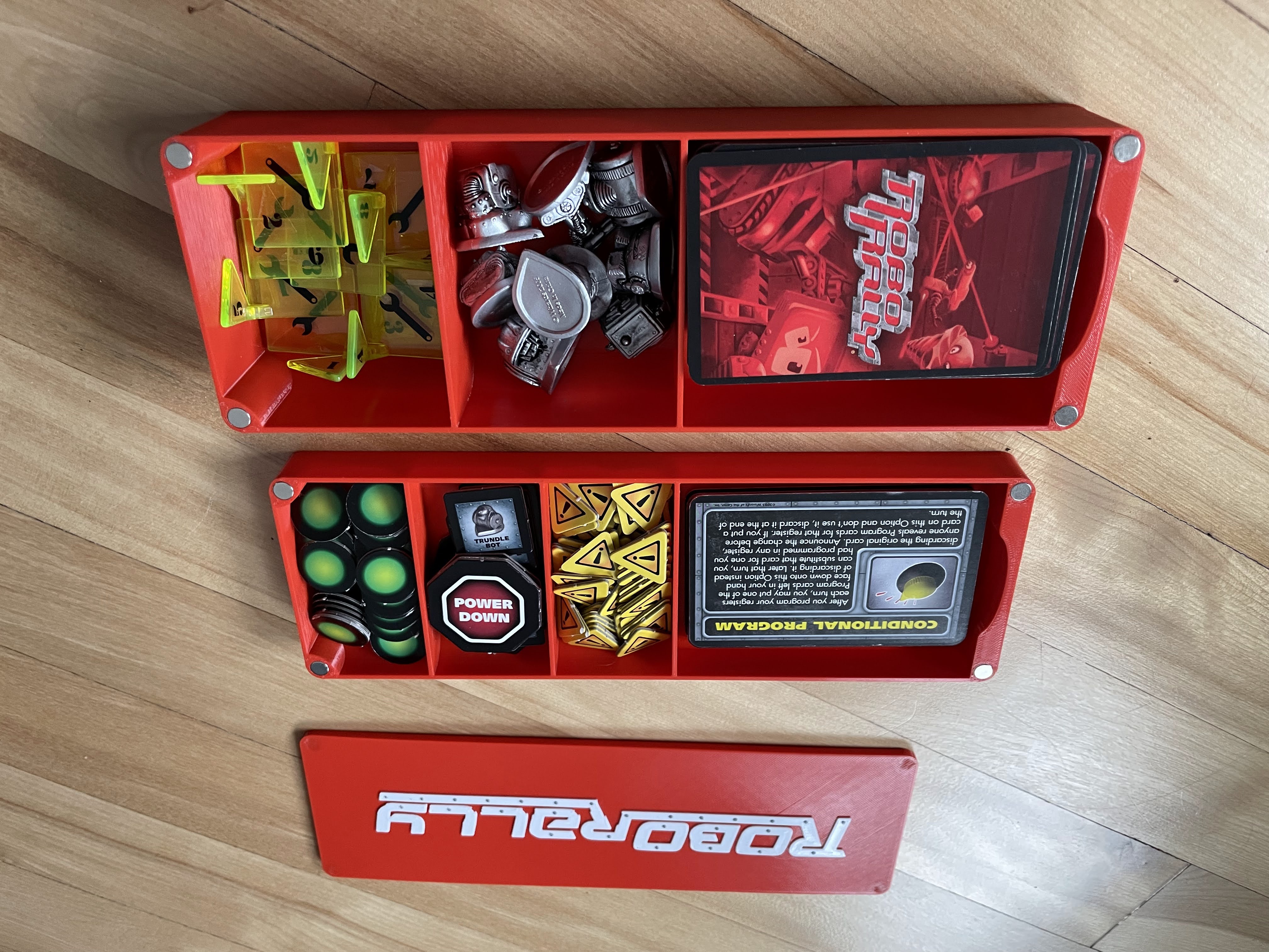 Magnetic storage boxes for Robo Rally cards & tokens