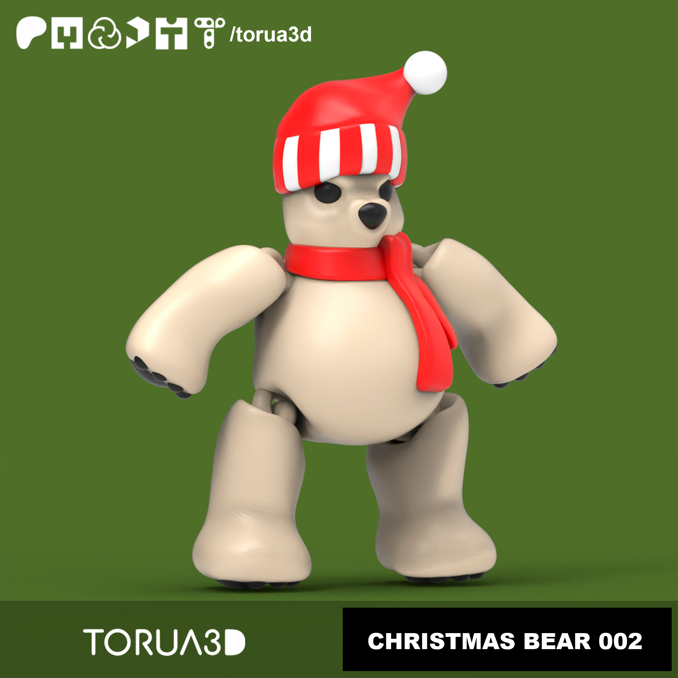 Articulated Christmas Bear 002 - Print in place - No supports - 3mf - STL