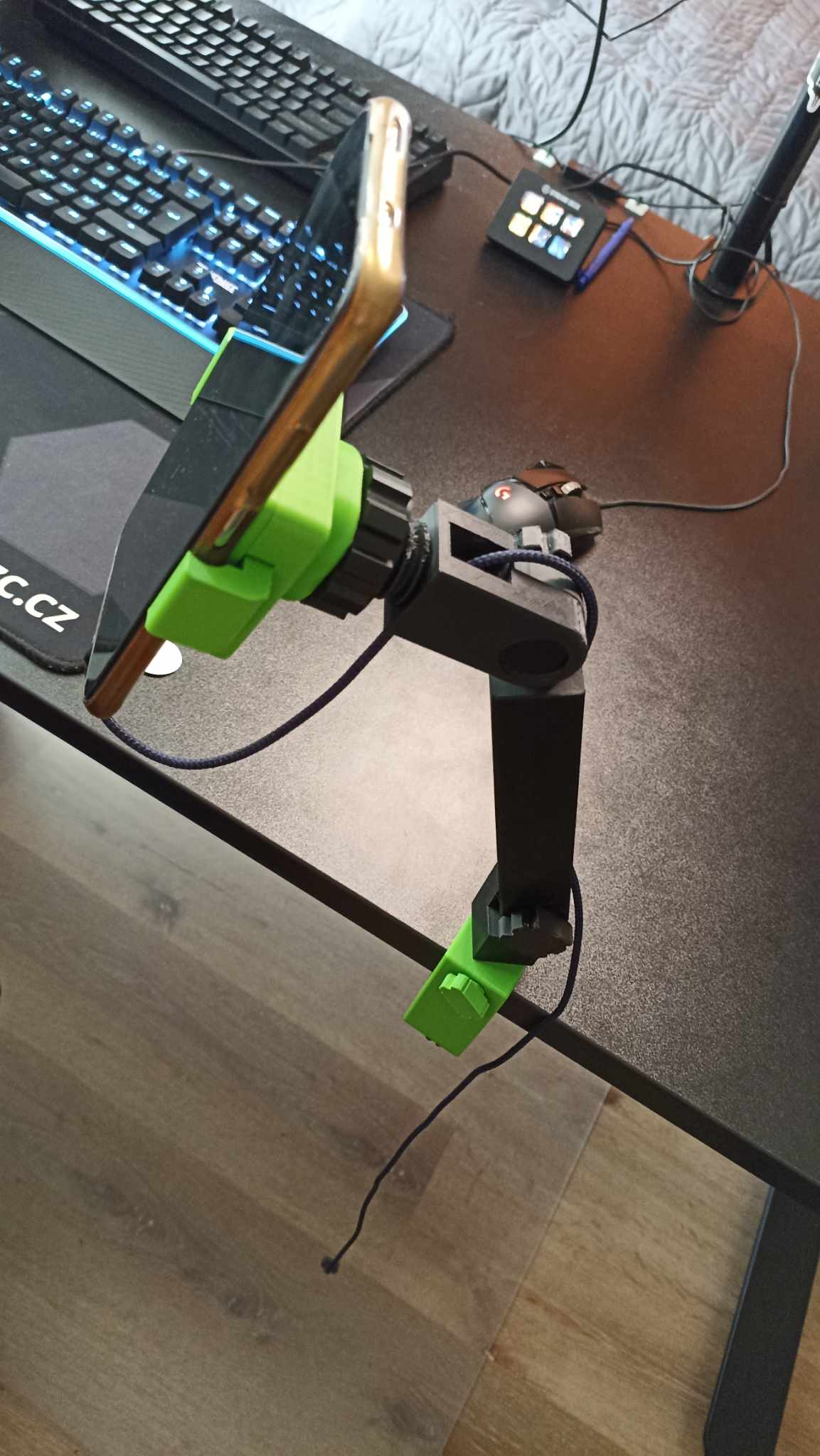mobile phone holder with arm, and various adjustments