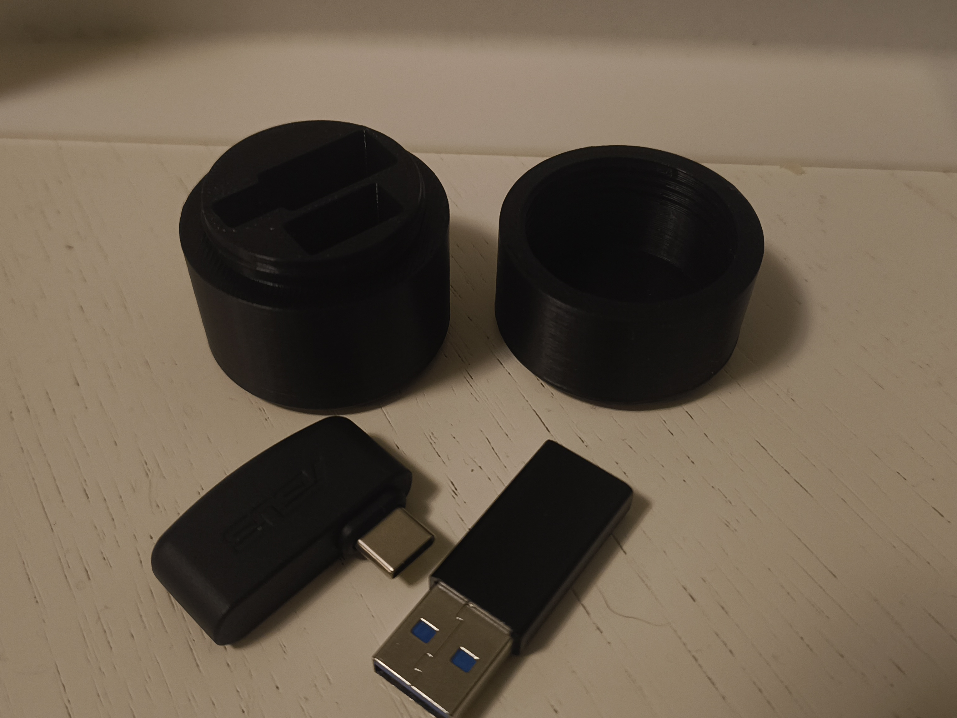 Threaded container for USB dongles