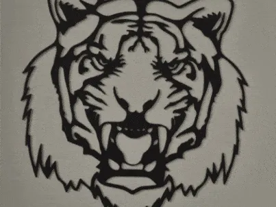 Line Art Drawing of a Fierce Tiger Head