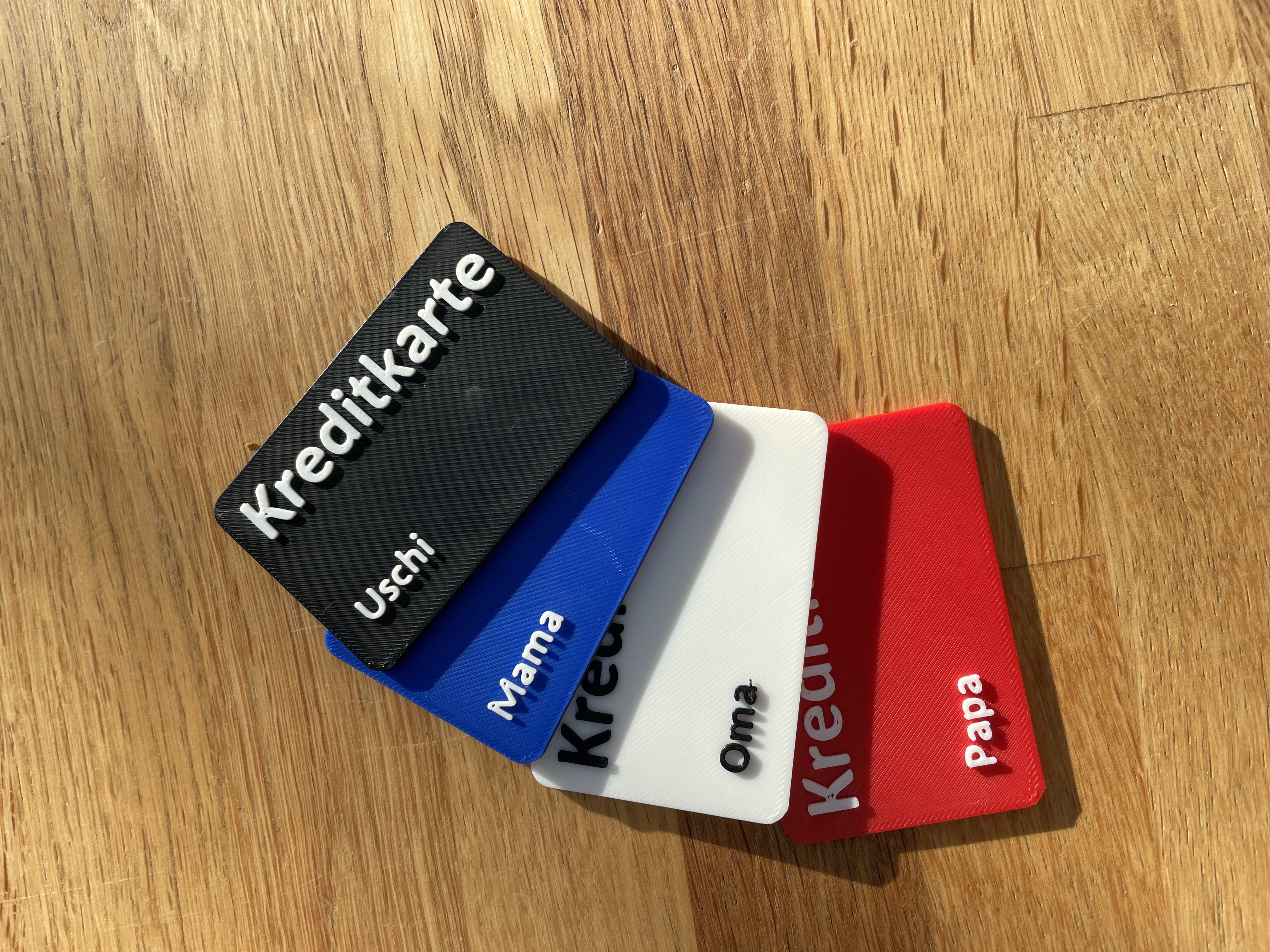 Toy credit cards with labeling for the store