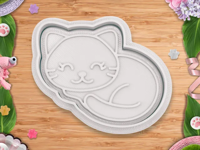 Cute sleepy kitty cookie cutter / stamp