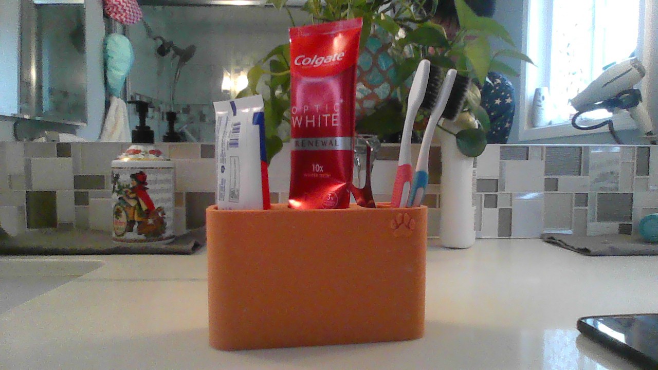Duo Toothbrush And Tooth Paste Holder With A Paw Print