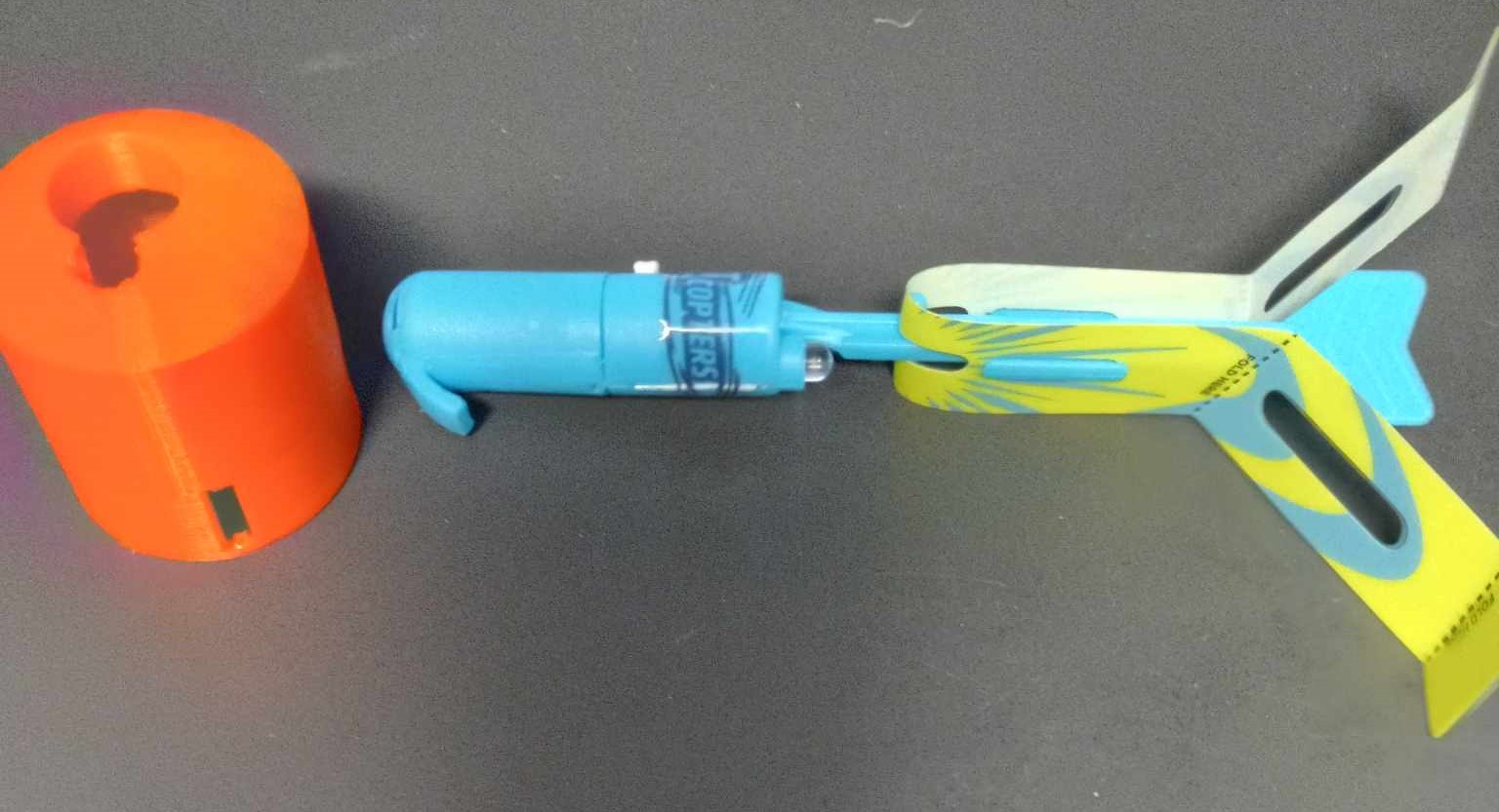 Rocket Copter adapter to launch from Air Pressurized Tree Toppler
