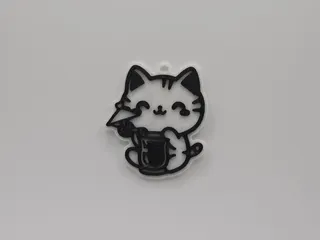 Cute Cat with Cocktail/Drink Keychain