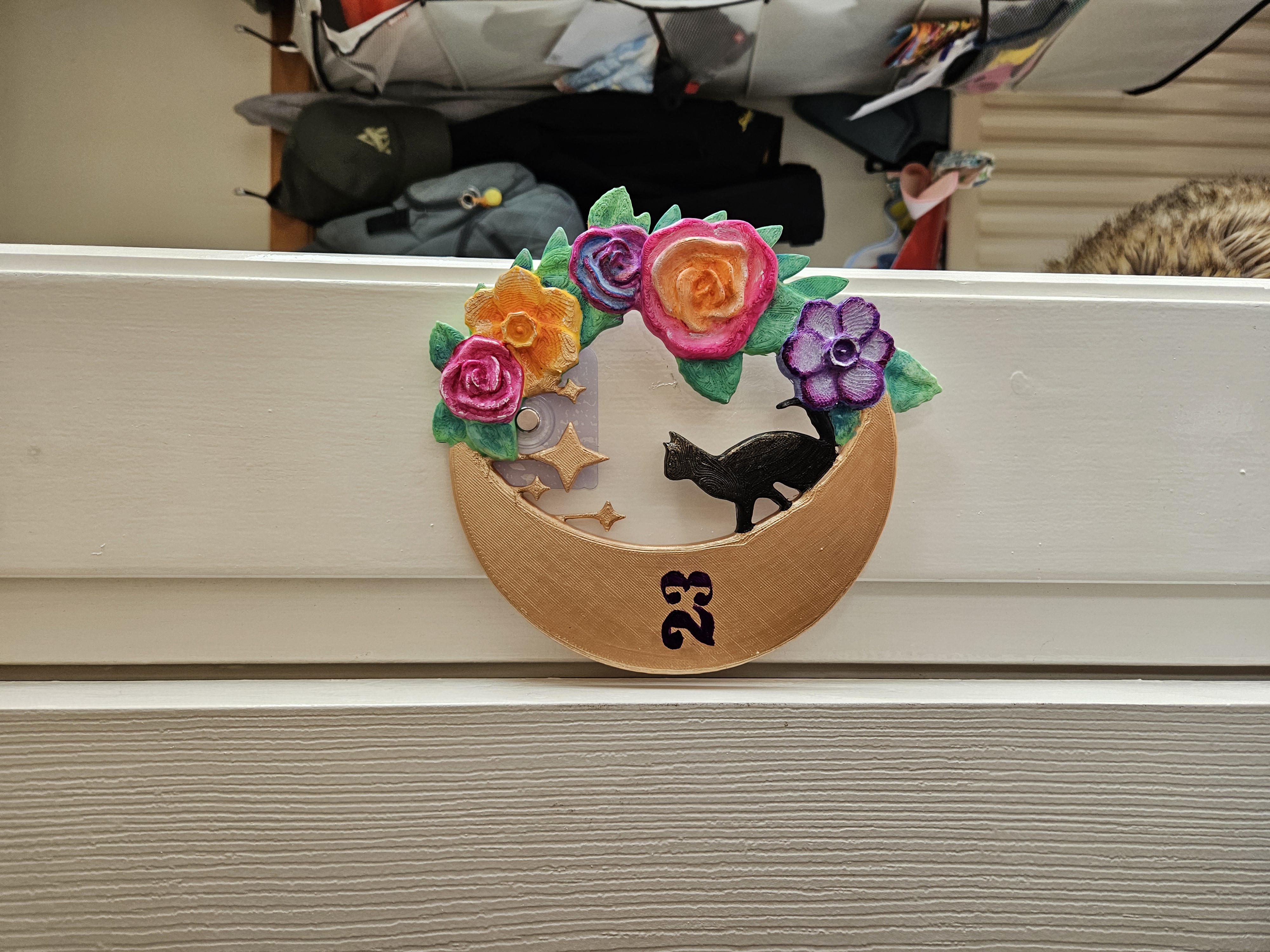 Cat wreath floral halloween door number plaque