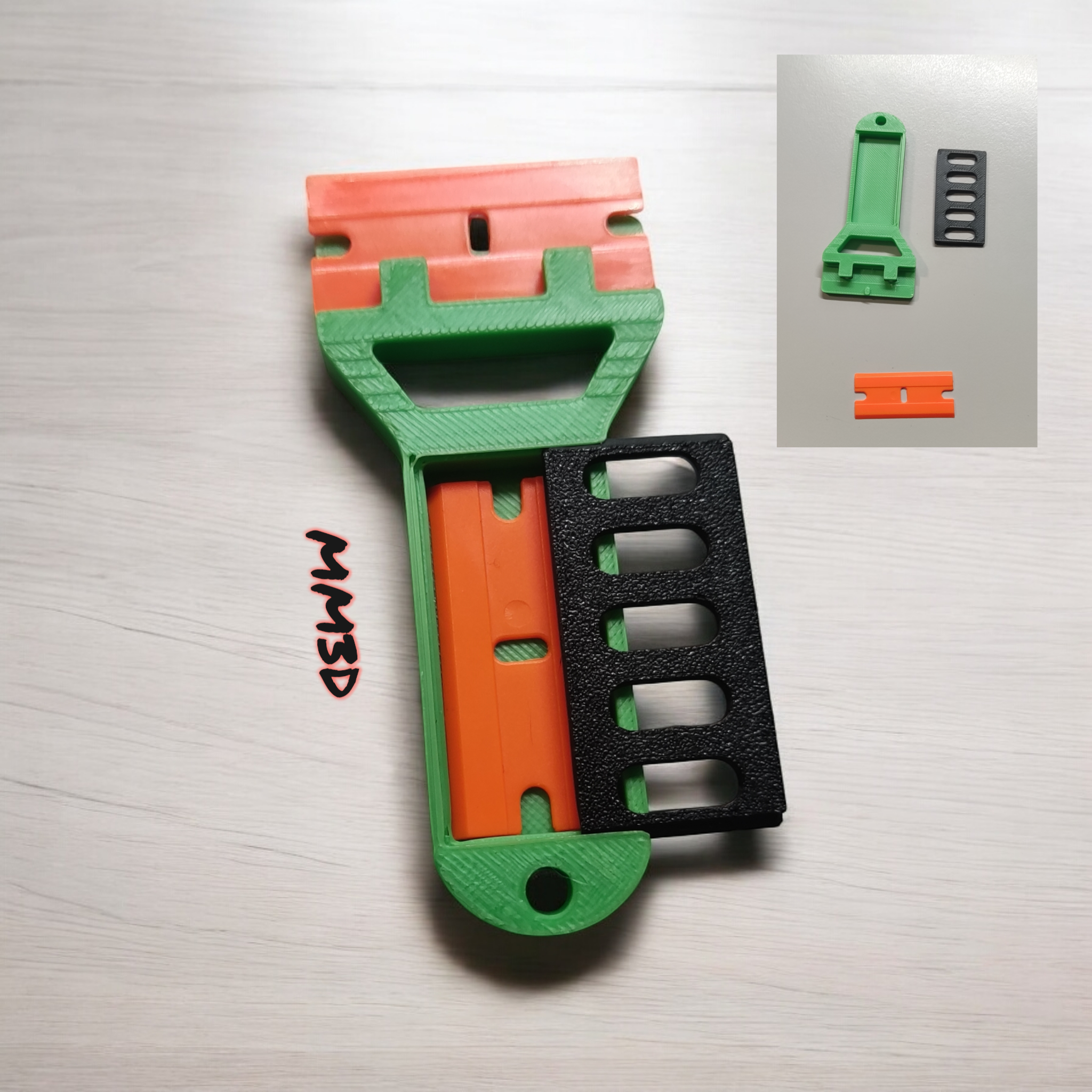 Bed scraper with spare blades