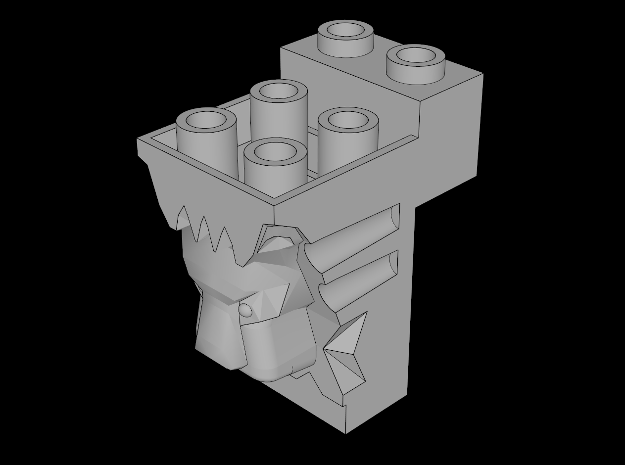 Lego Compatible (30274.dat) Brick 2 x 3 x 3 with Lion's Head Carving and Cutout
