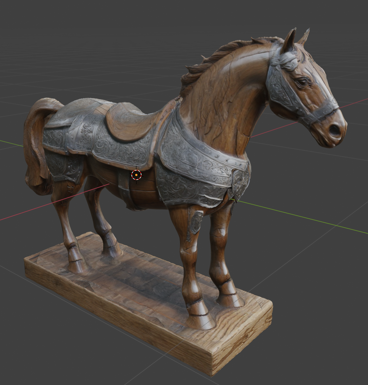 Horse statue with carved armor