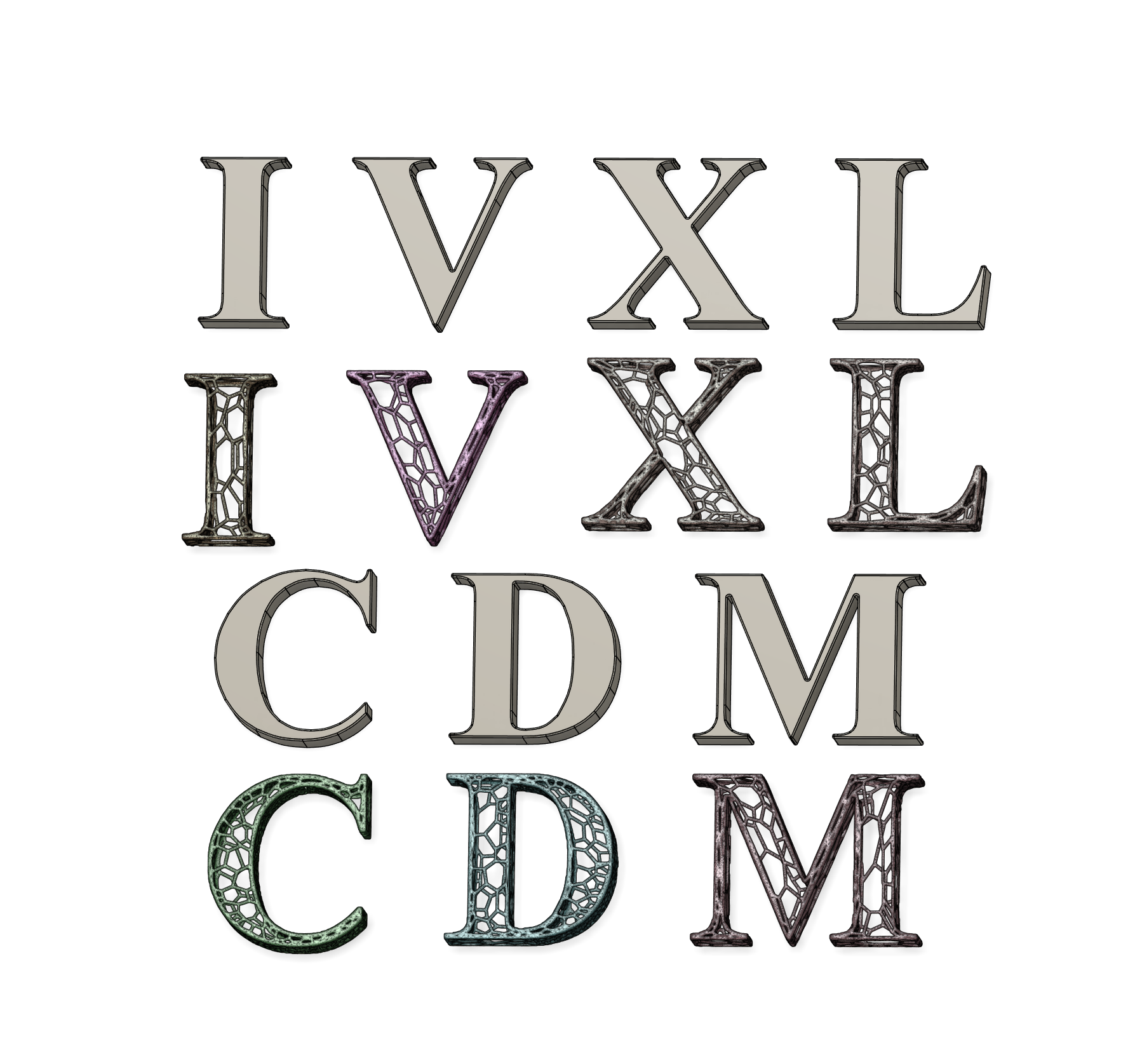 Simple & Voronoi Roman Numerals