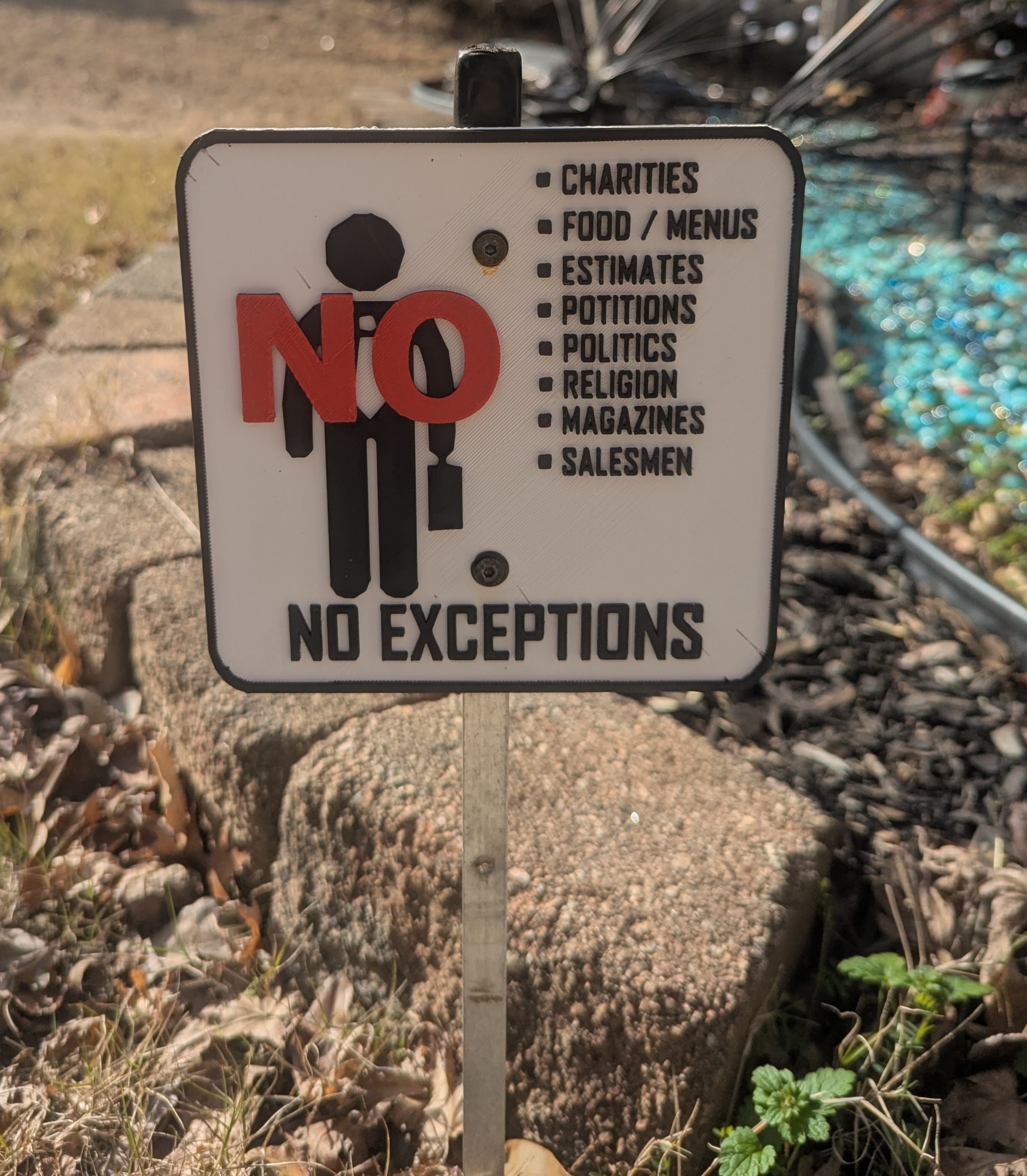 No Salesmen Sign Multi-color single extruder layers