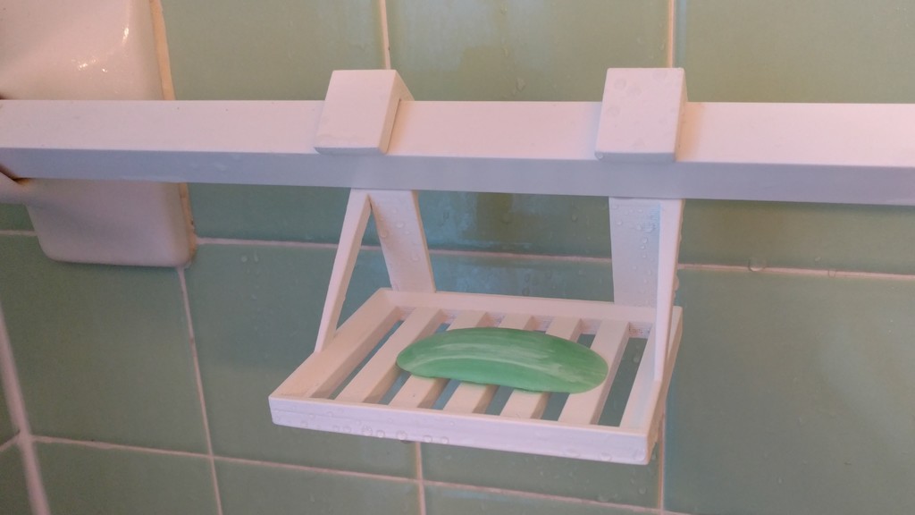 Hanging Soap Dish for Square Shower Rod angled at 45 degrees