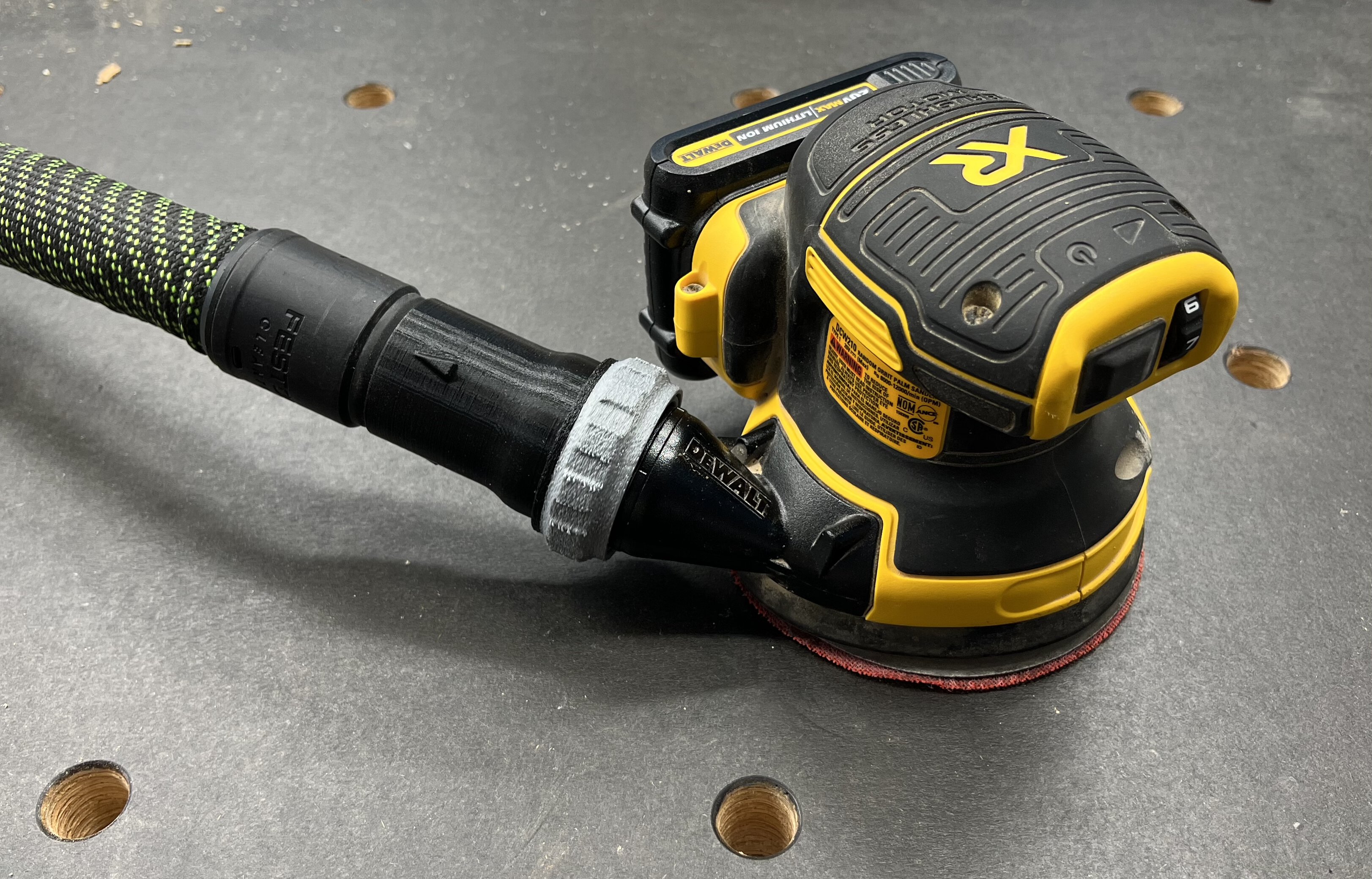 Dewalt DCW210 Sander to 27mm Festool hose adapter