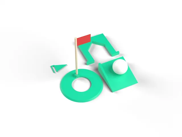 Mini Golf Set - Putting Hole with Flag, Jump Ramp and Arch Gate for a Crazy Golf Course, No Supports (OpenSCAD)