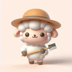 Baby sheep wearing a straw hat Clay character kawaii 3D Model
