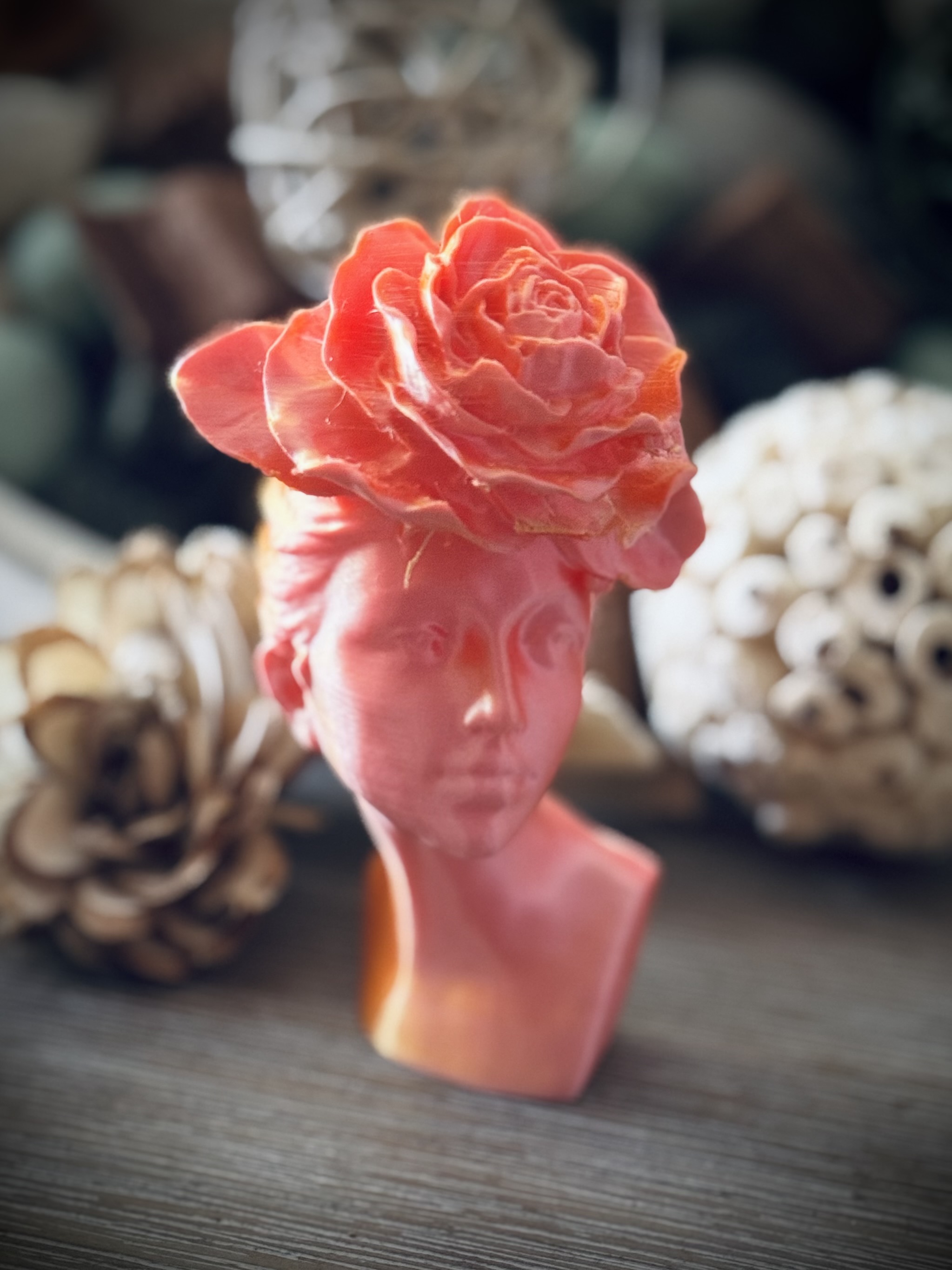 Woman Adorned with Large Flower Bust