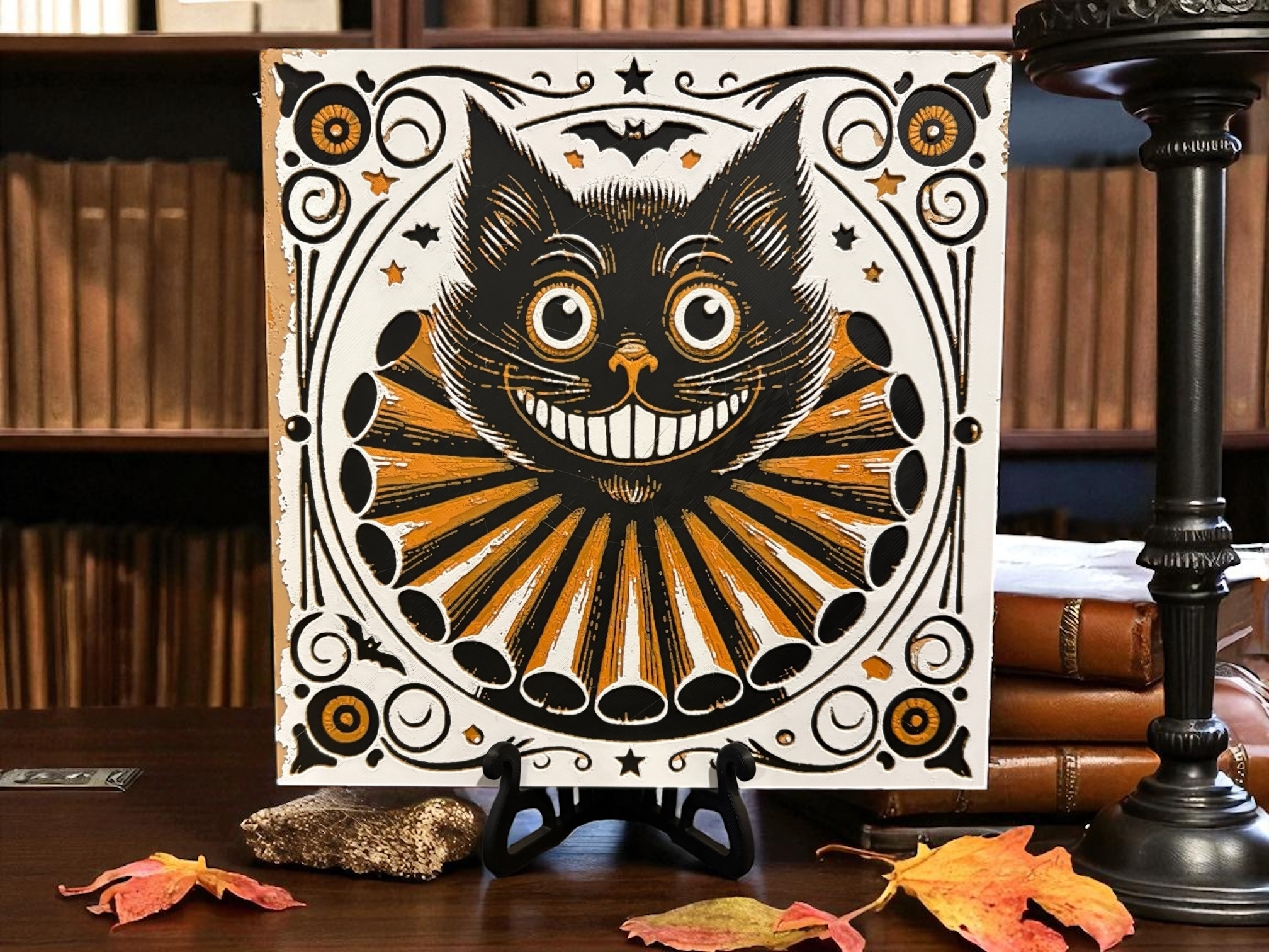 Grinning Halloween Cat – Vintage Mischief and Moonlit Charm