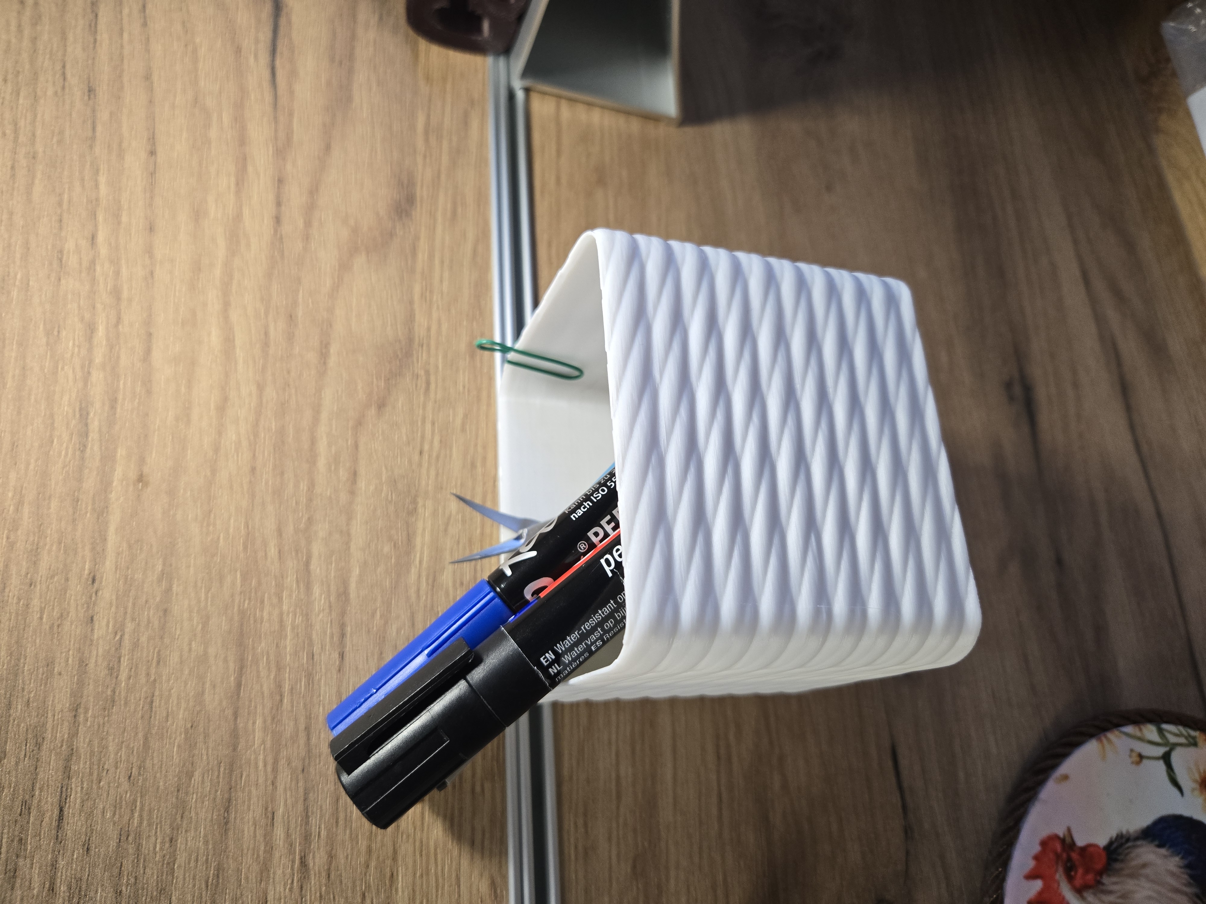 Basket pen holder for kitchen with gutter