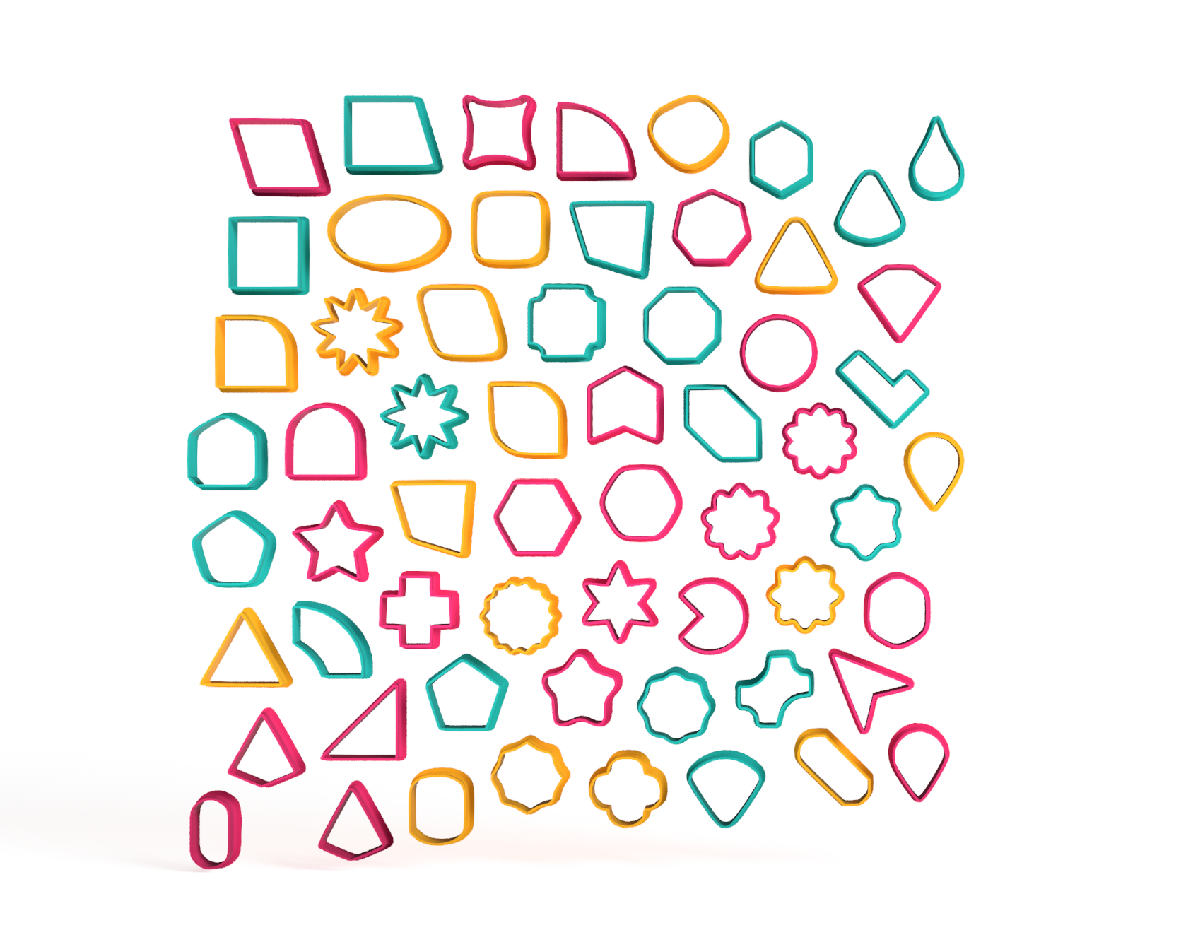 60 Cookie cutters Basic Shapes 2.5cm (0.98 inches)
