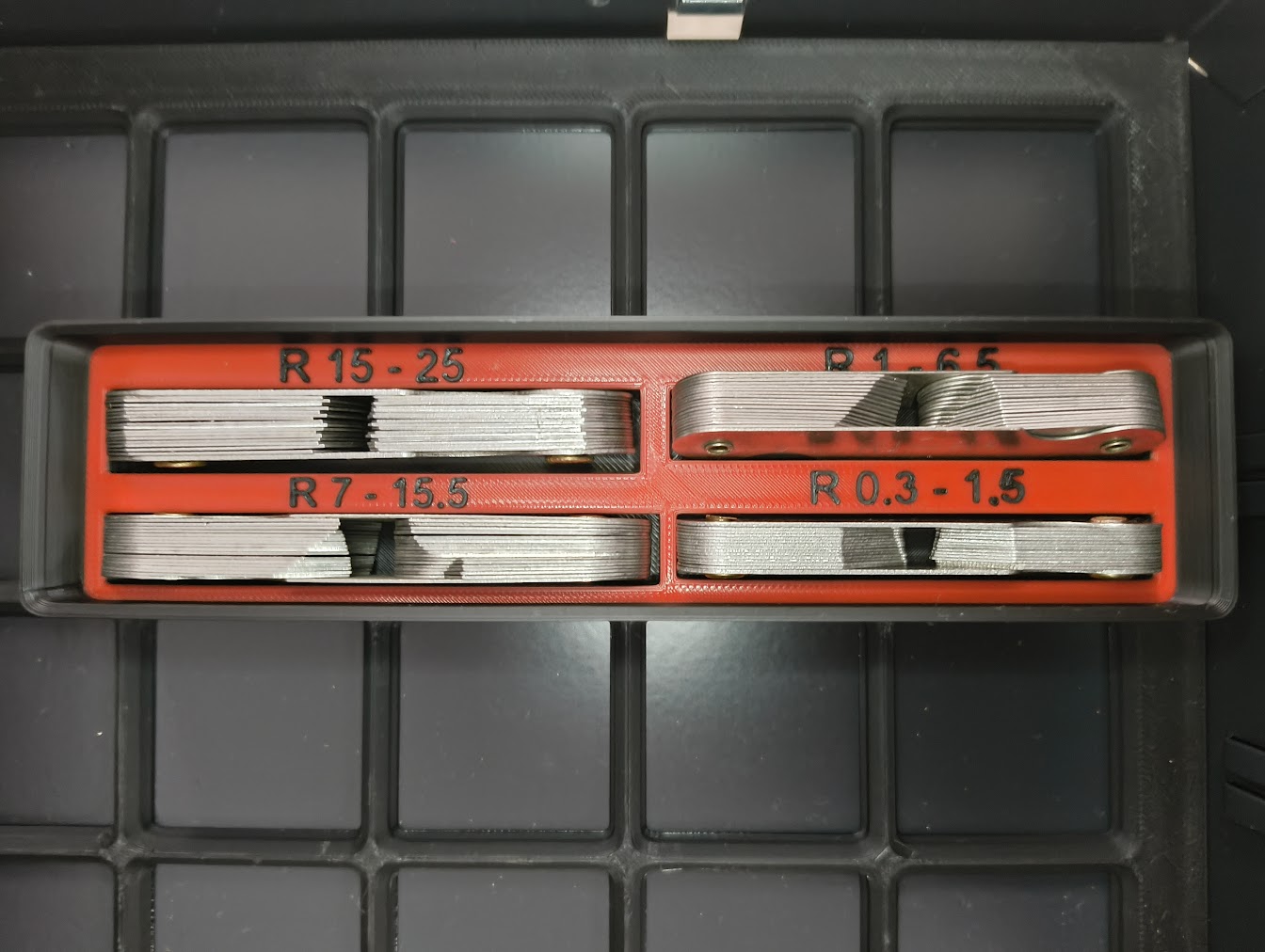 Gridfinity Organiser for radius template, Curve gauge, Radius measuring tool