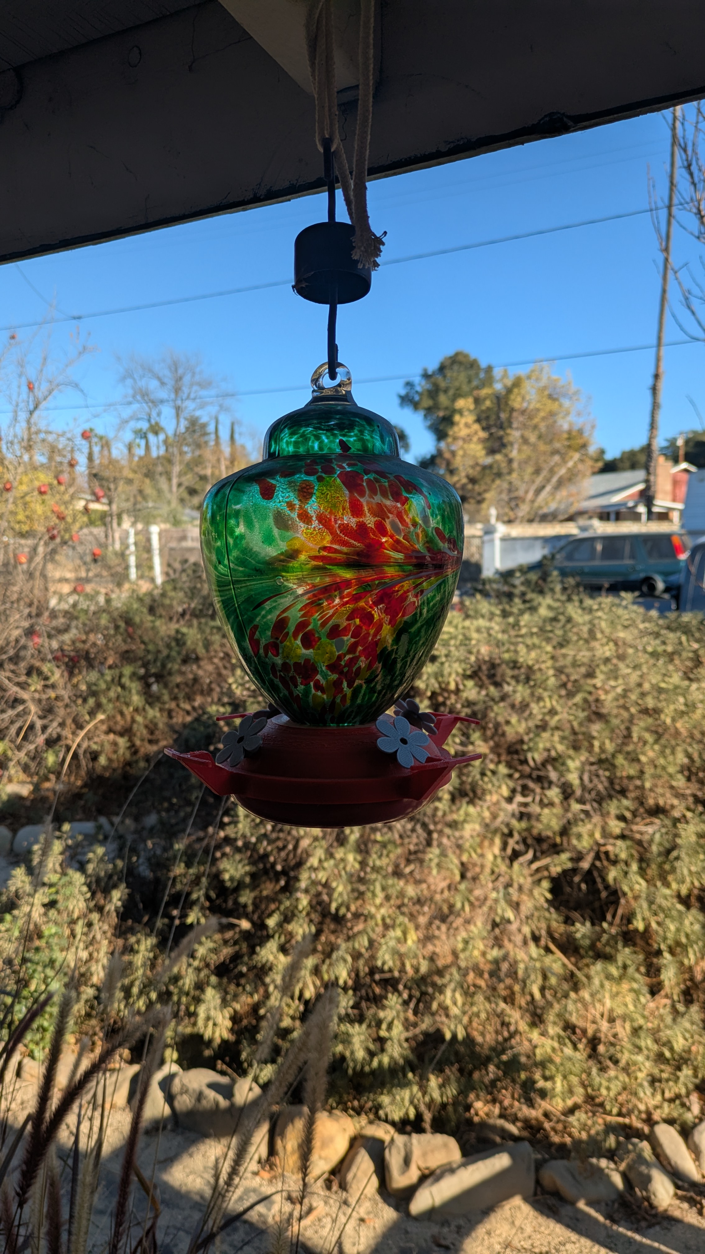 hummingbird feeder base cap with perch and flowers to fit glass bottle feeder