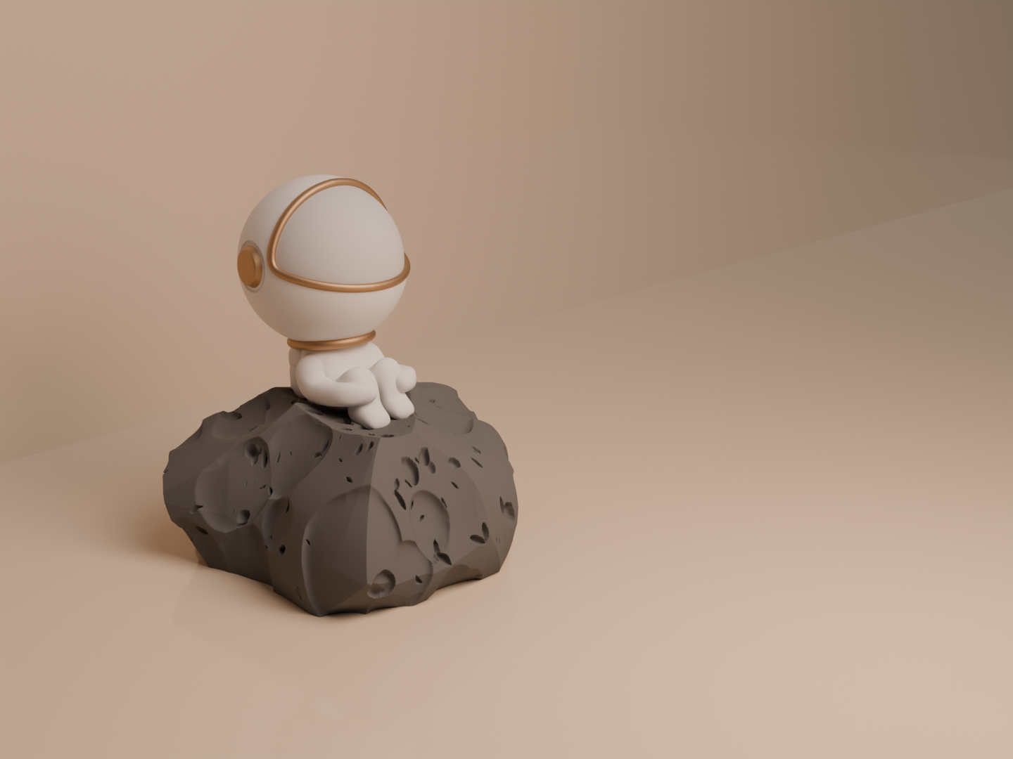 Adorable Astronaut Gazing at the Sky from His Asteroid