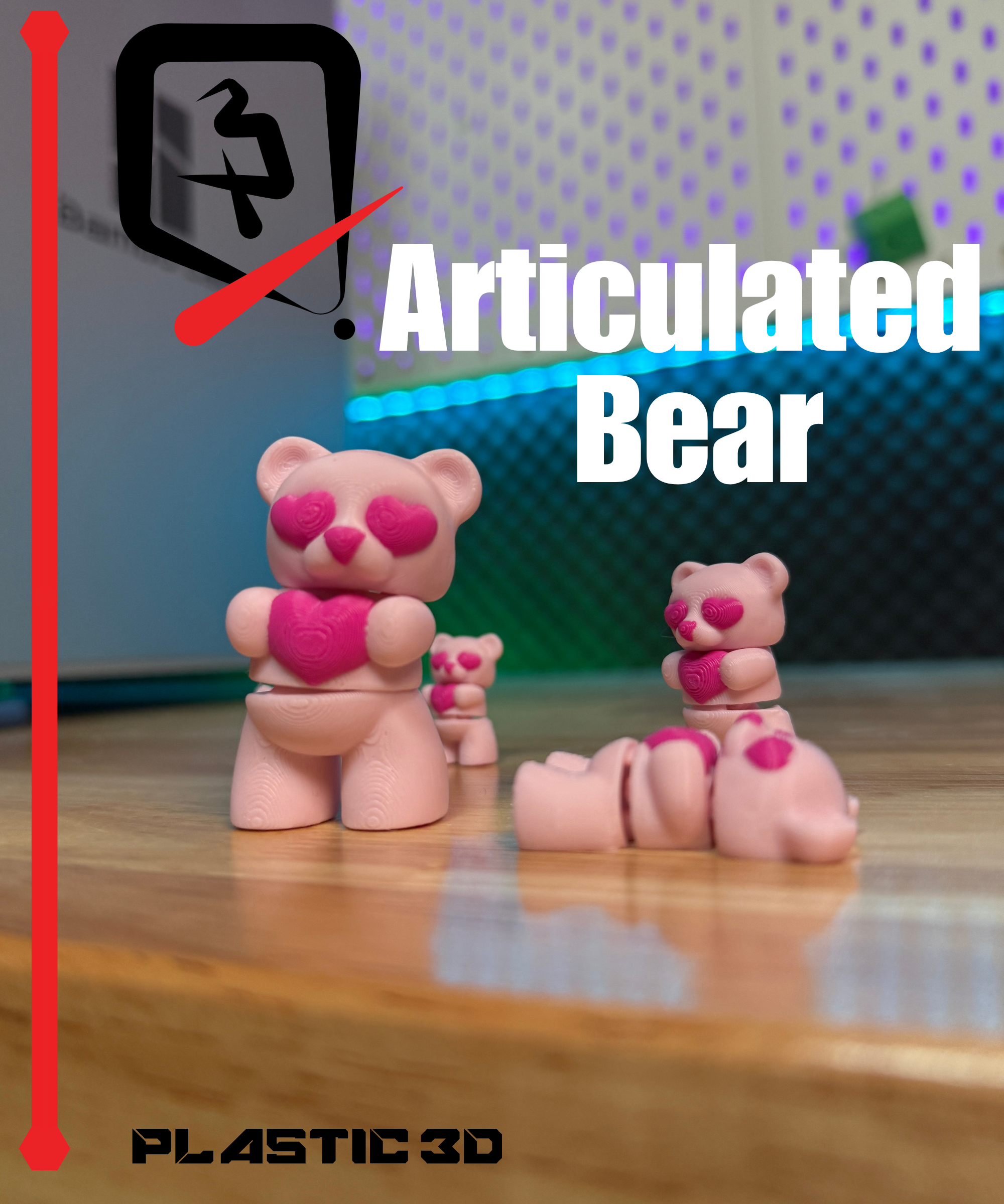 Articulated bear Keychain- Valentine's