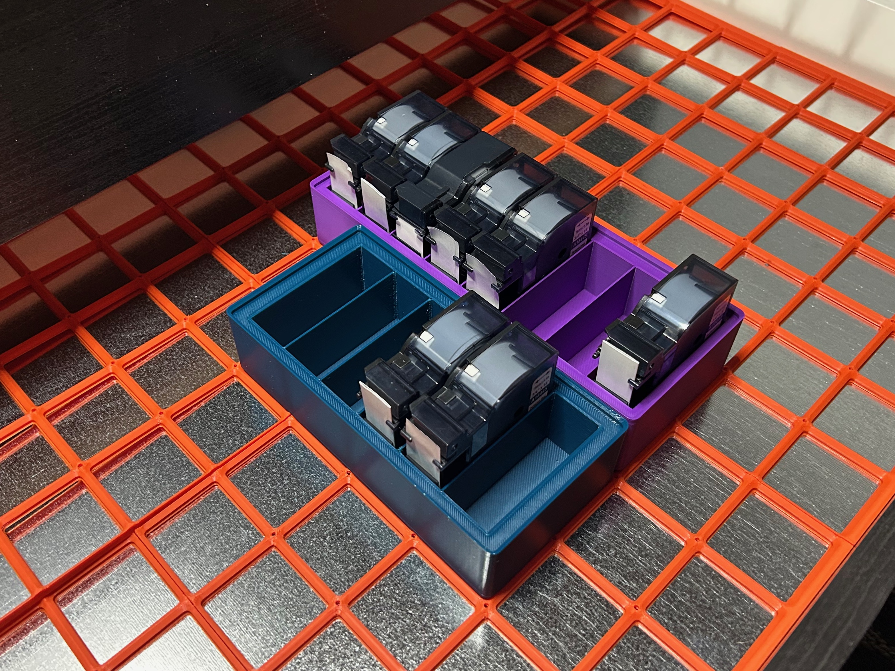 Gridfinity bins for 19mm Dymo tape cartridges