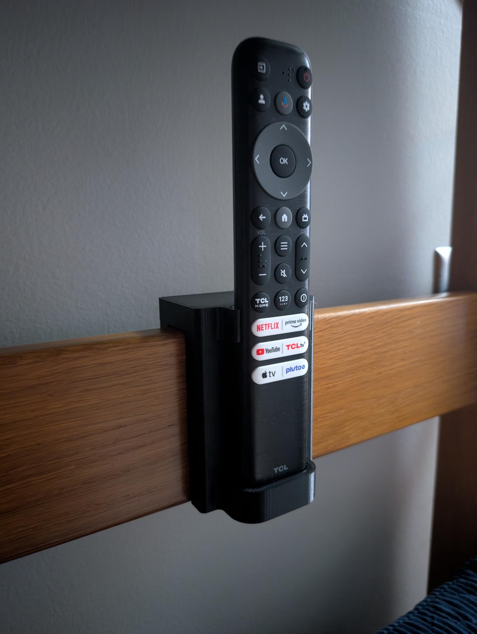TCL TV remote mount for dorm bedframe