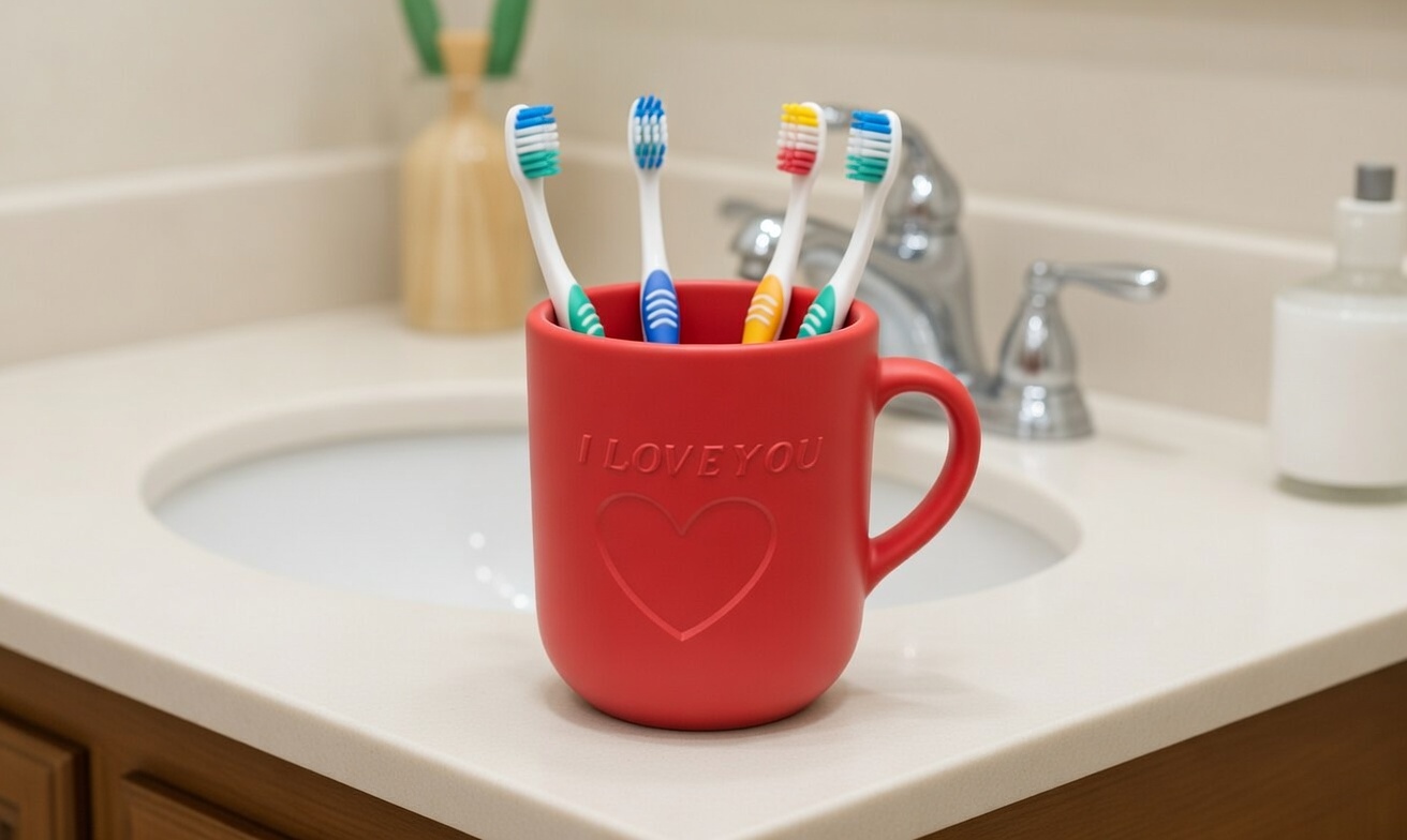 Taza romántica para dejar cepillo de dientes