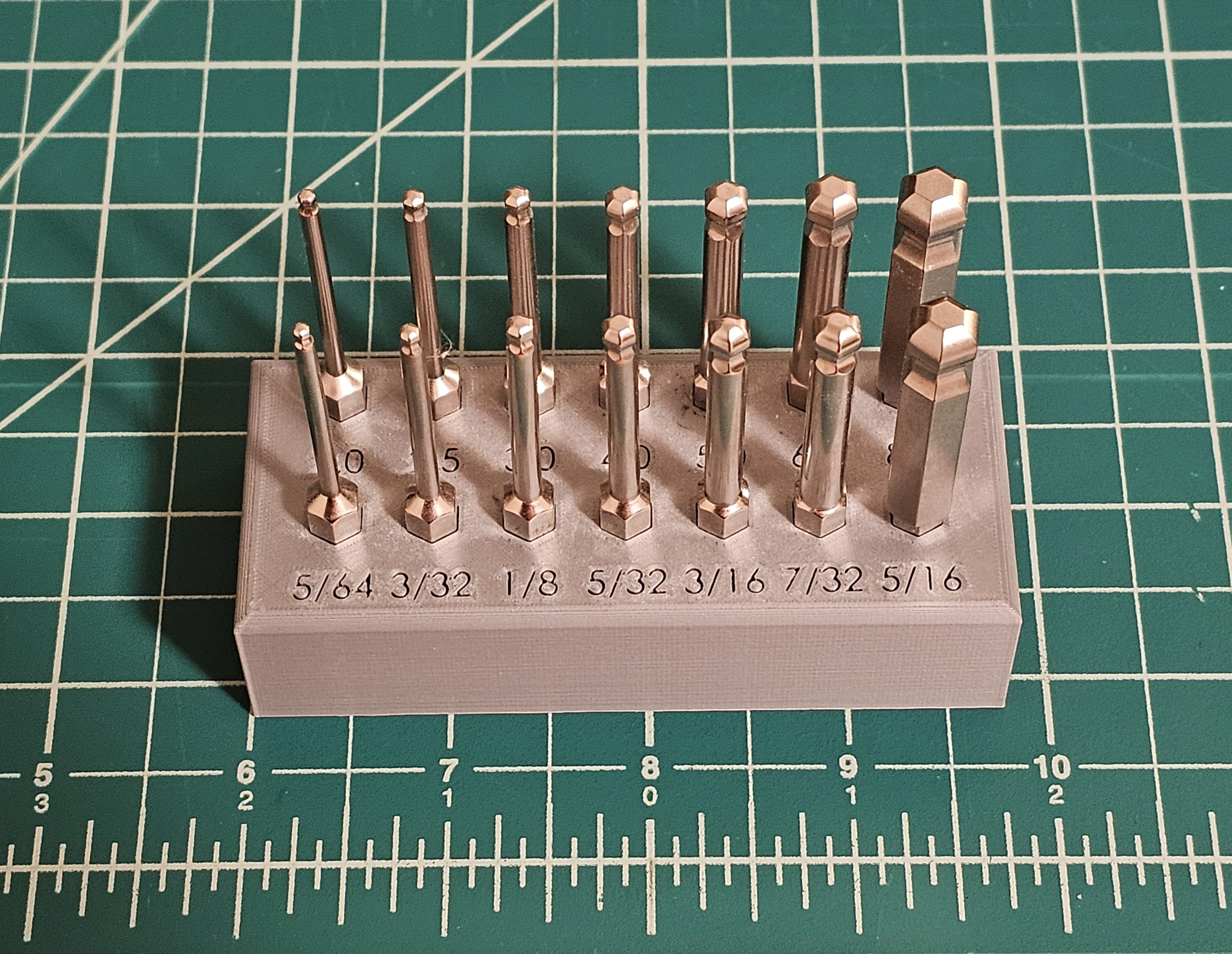 Metric and SAE Allen wrench head set stand for 1/4 inch hex shank