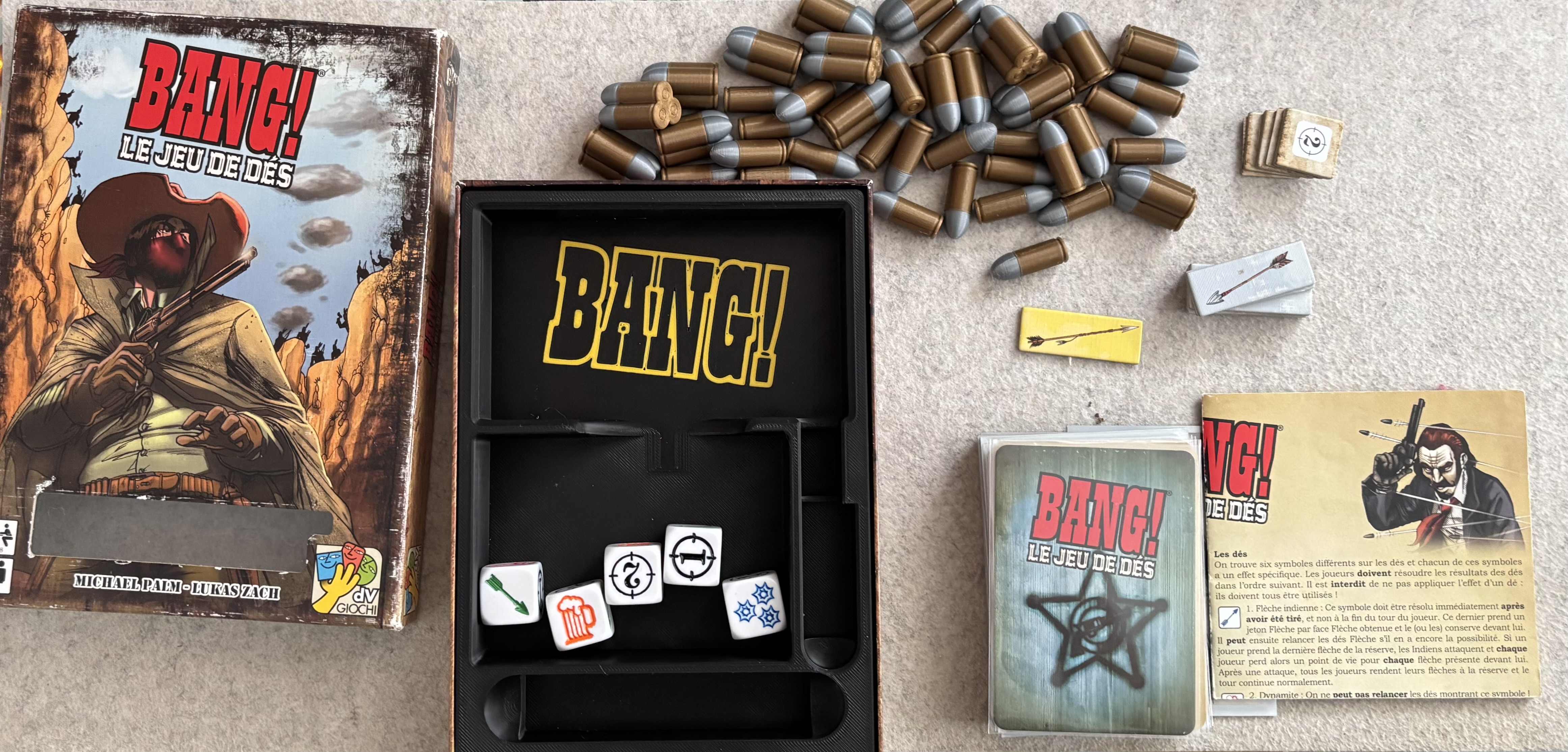Bang Jeu de Dés (base avec balles 3d) cartes Sleevées