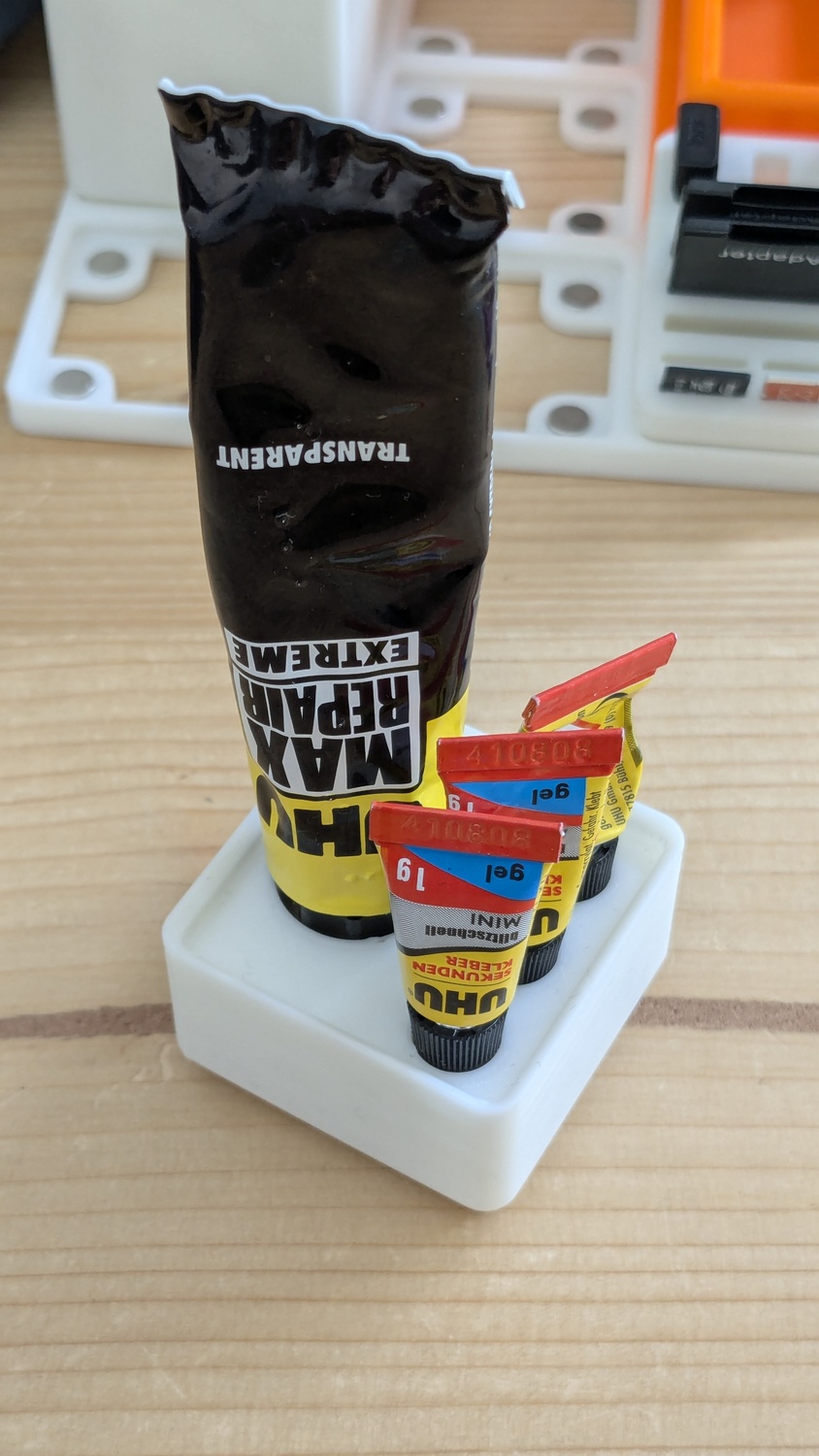 Gridfinity UHU glue tube holder (3x mini + 1x standard size)