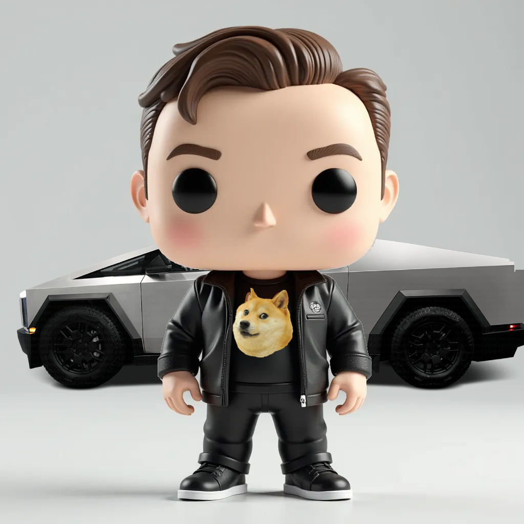 Elon Musk Meme-Loving Innovator Funko-Style Figurine Doge Shirt   "Cyber Truck not included”
