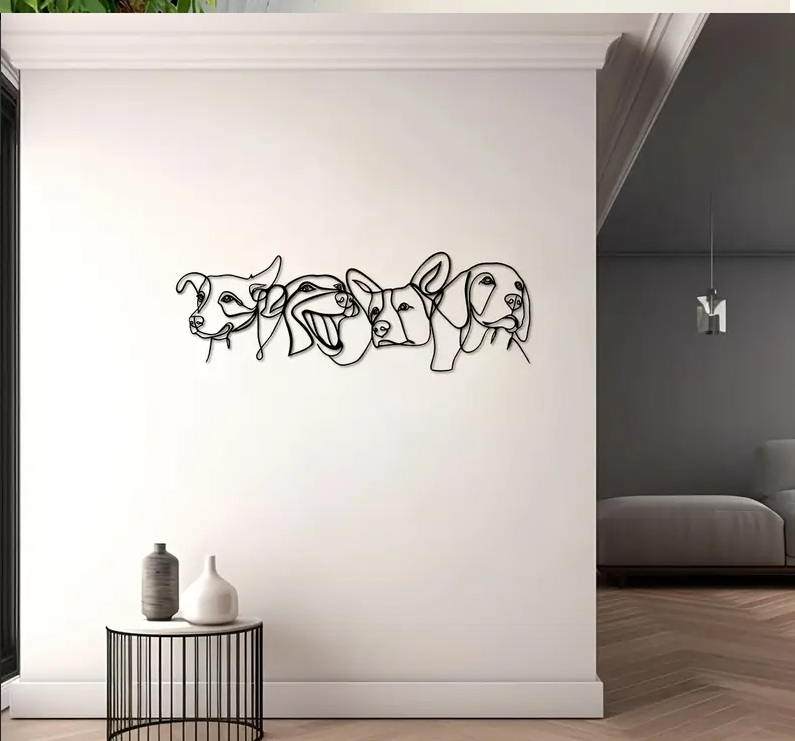 Line Design of 4 Dogs Wall Art