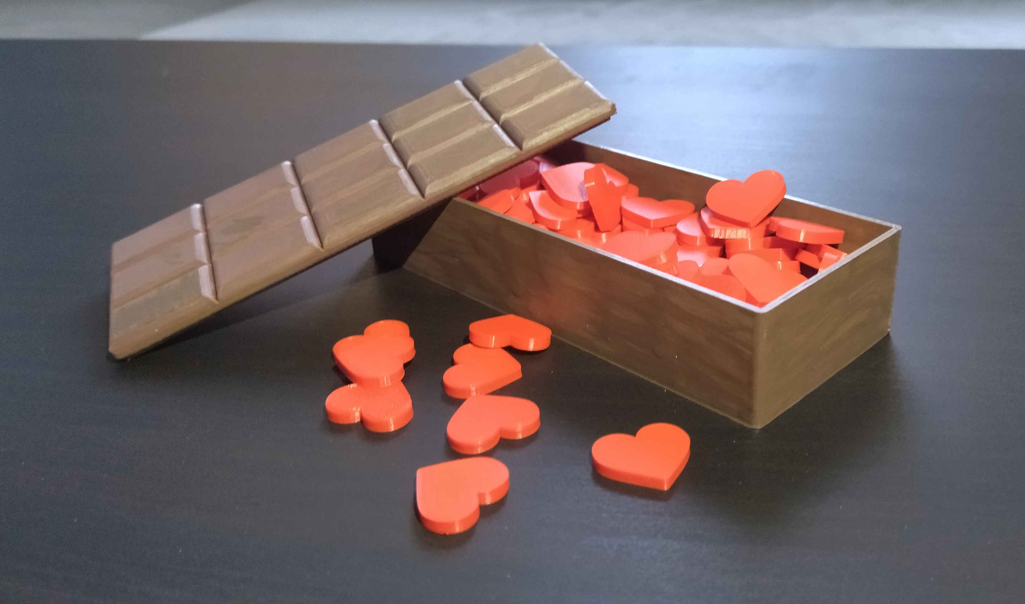Chocolate shaped box full of hearts