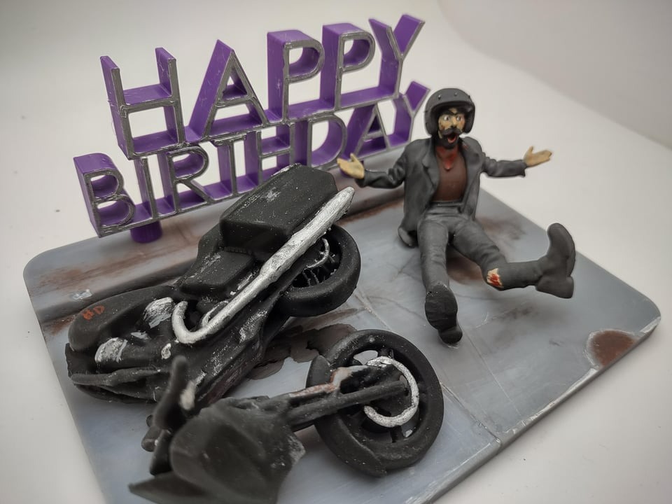 Dark humor Birthday Cake topper - Motorcycle crash