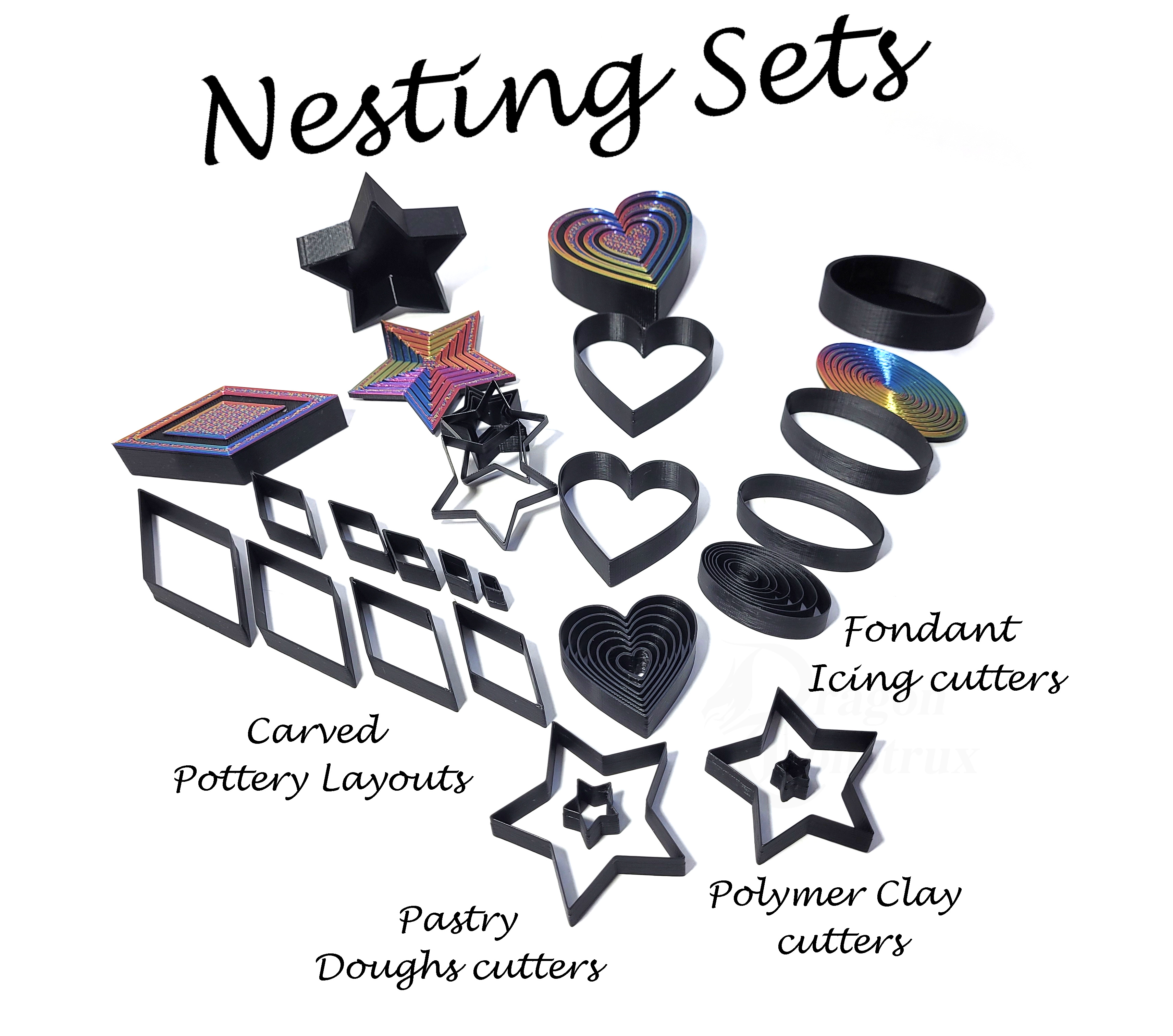 Nesting Hearts, Stars, Ovals, and Diamonds for Clay, Pastry Dough