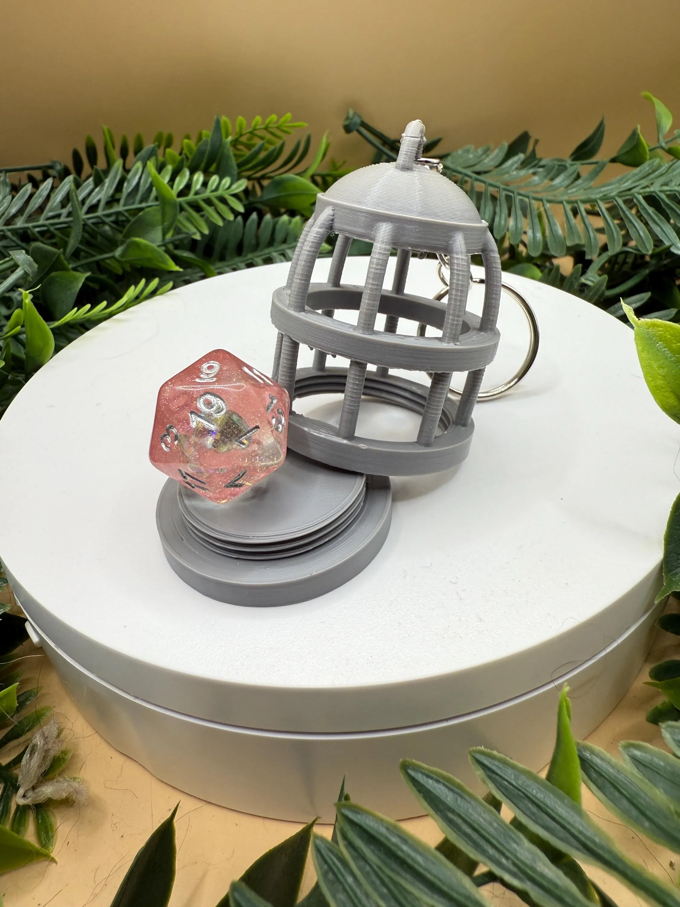 D20 Dice Jail Birdcage Keychain