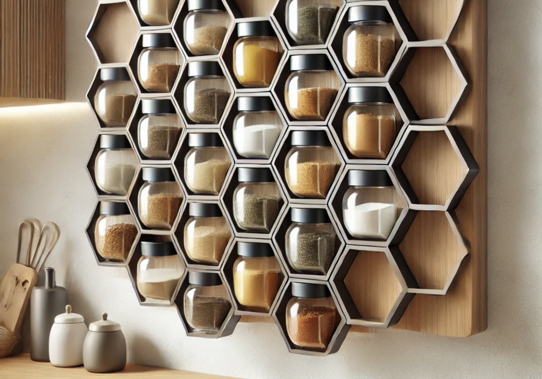 Modern Hexagonal Spice Rack for the Kitchen or Living Room