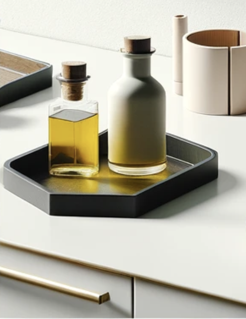 Modern trapezoidal tray for bottles and glasses