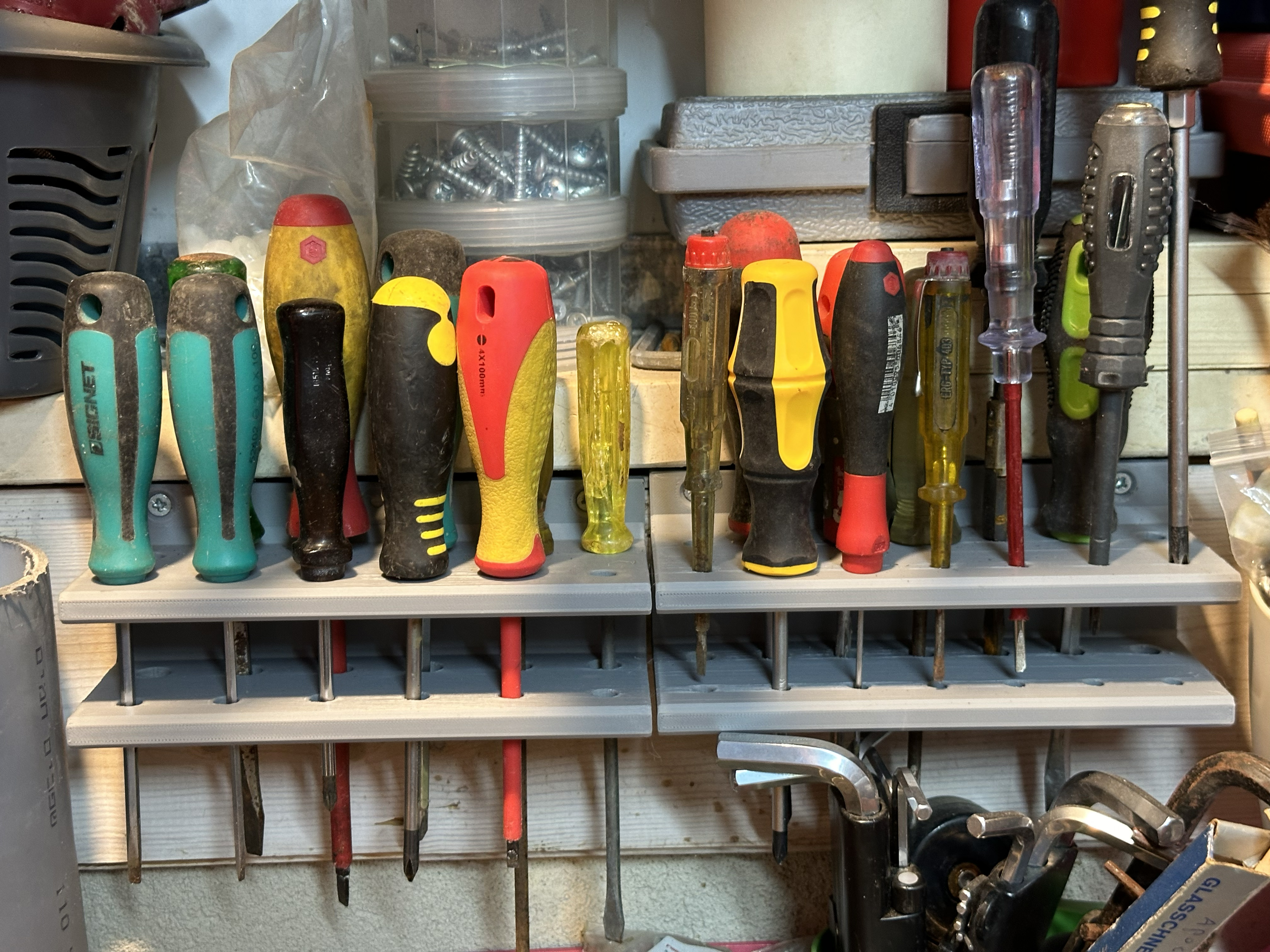 Wall mounted two row screwdriver holder