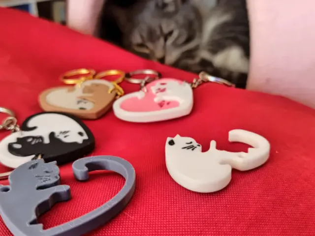 cat couple lovers heart keychain puzzle