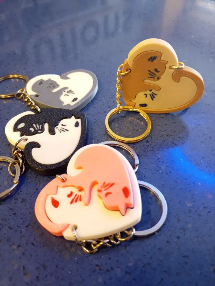 cat couple lovers heart keychain puzzle by orama3dvibes | Download