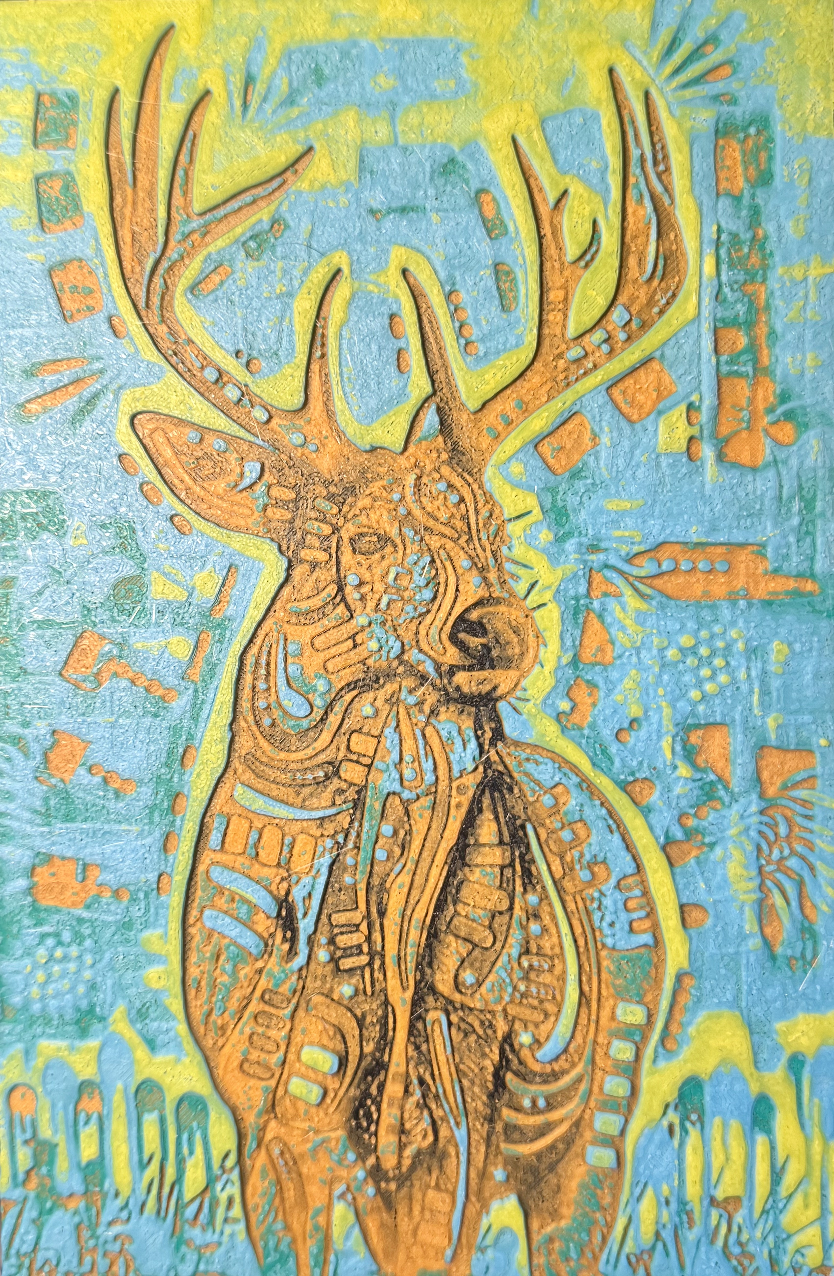 Deer Abstract Colorful Hueforge Art