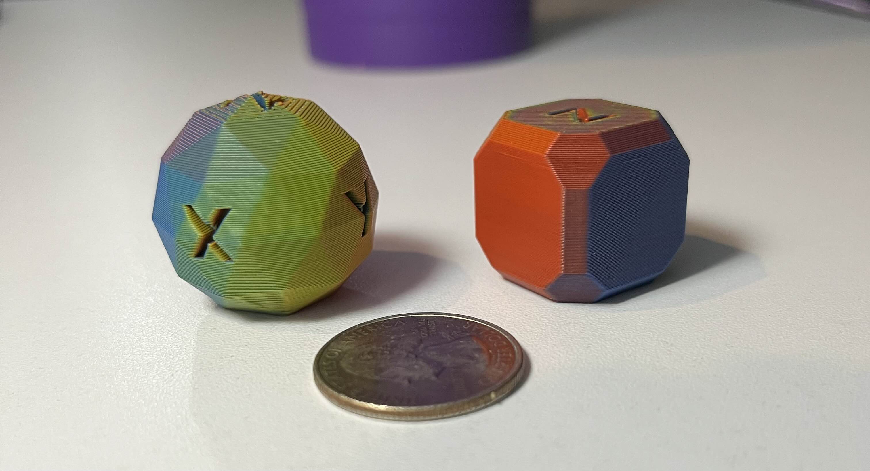 Multicolored filament test shapes