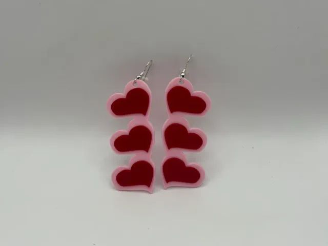 Triple Heart Riased Earings or Pendants